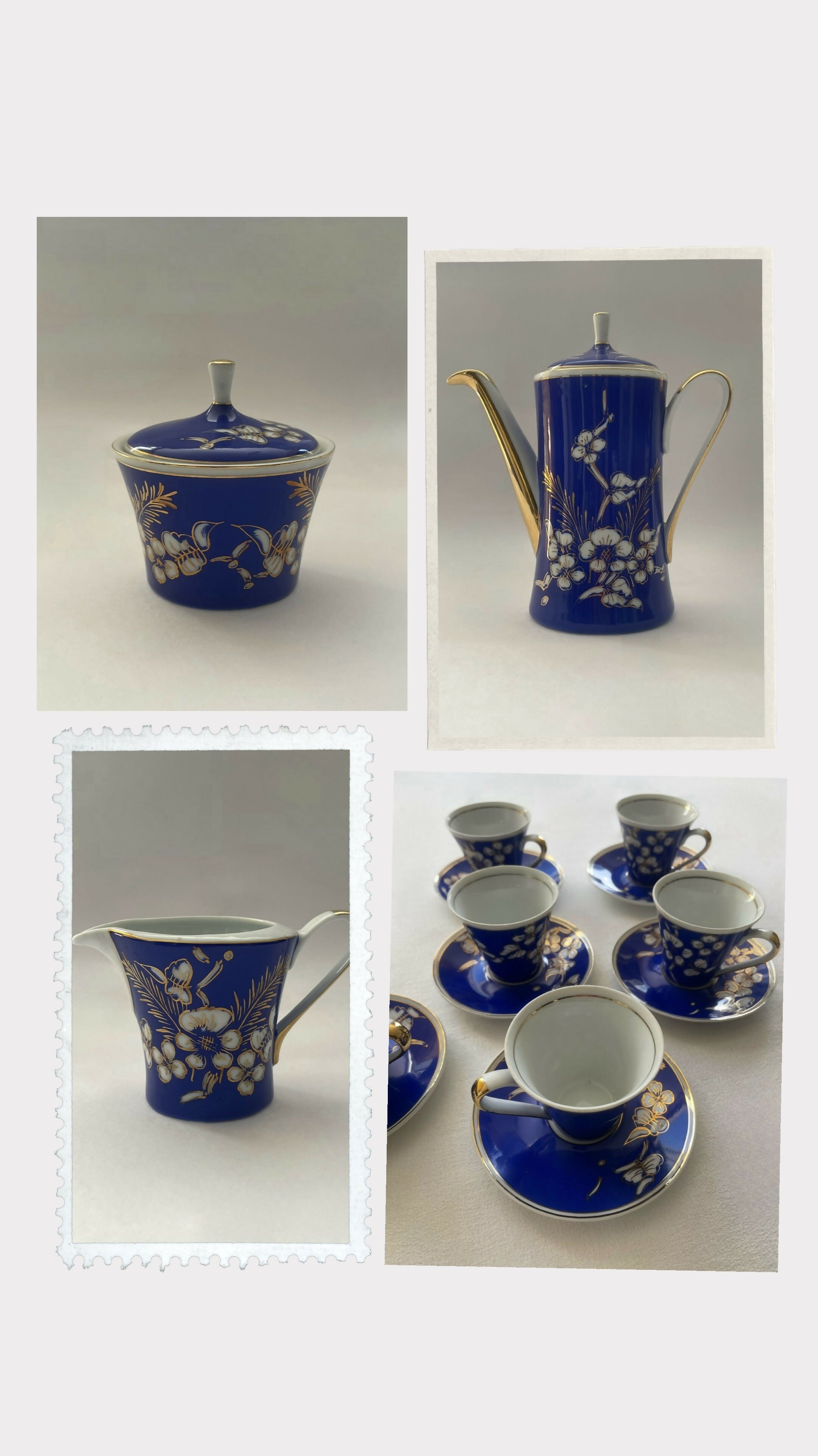 Aparelho de café 15 peças - Porcelana Real em azul cobalto