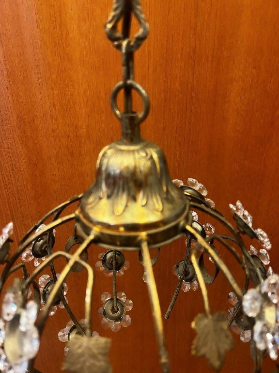 Antigo Lustre pendente bola de metal e cristais