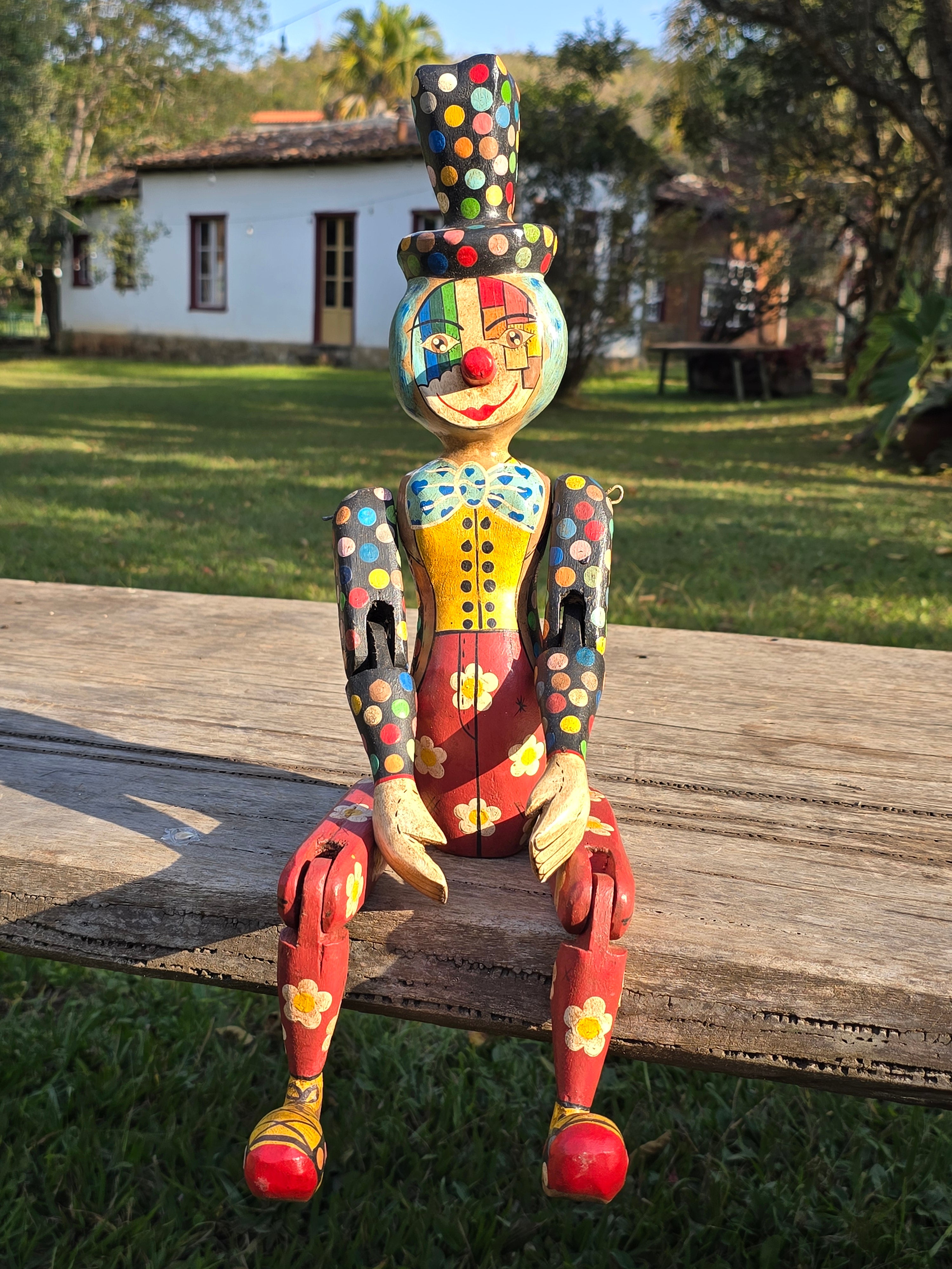 Palhaçinho Articulado de Madeira Pintado à Mão