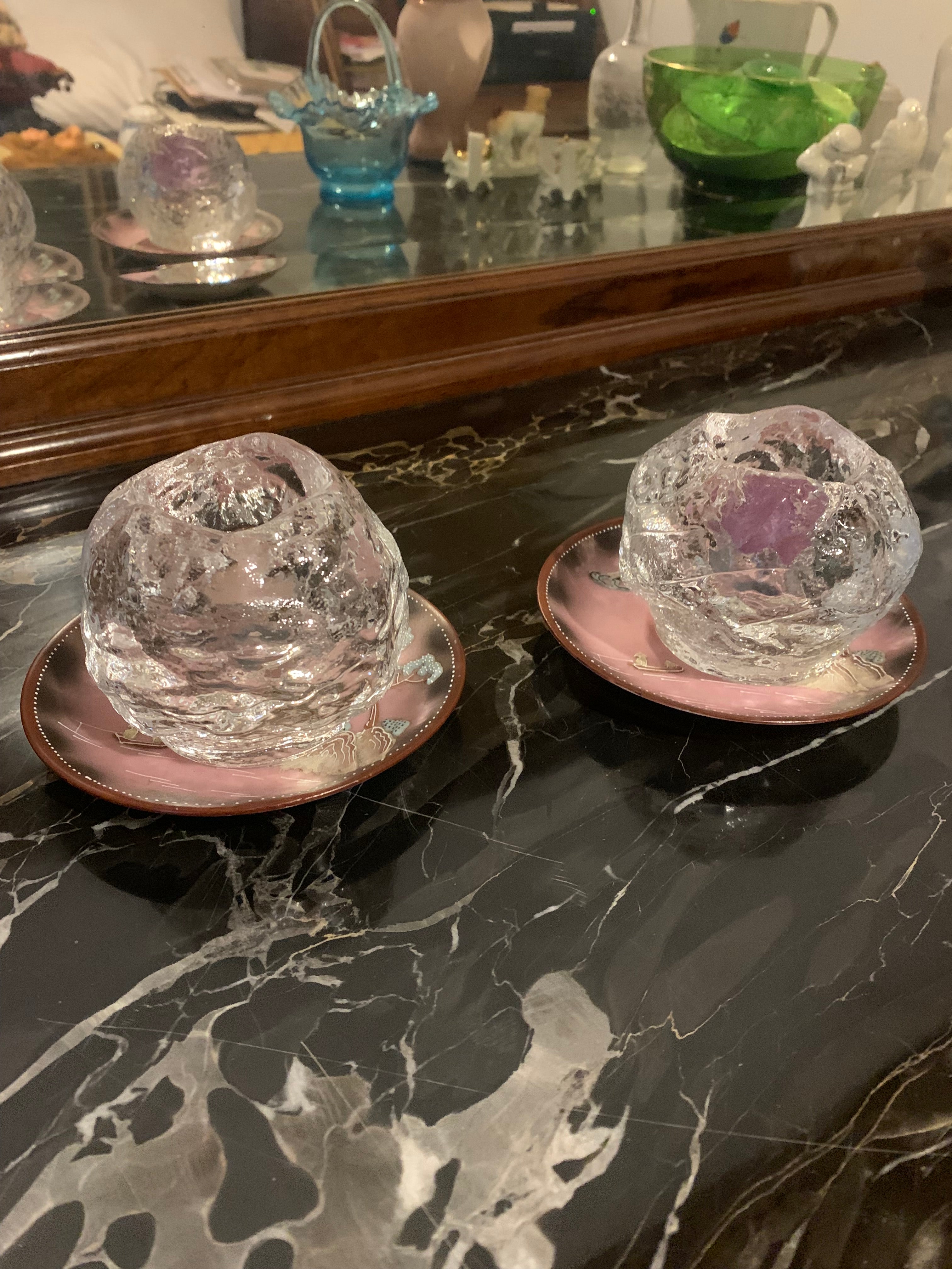 Dois lindos castiçais em cristal sueco Kosta Boda