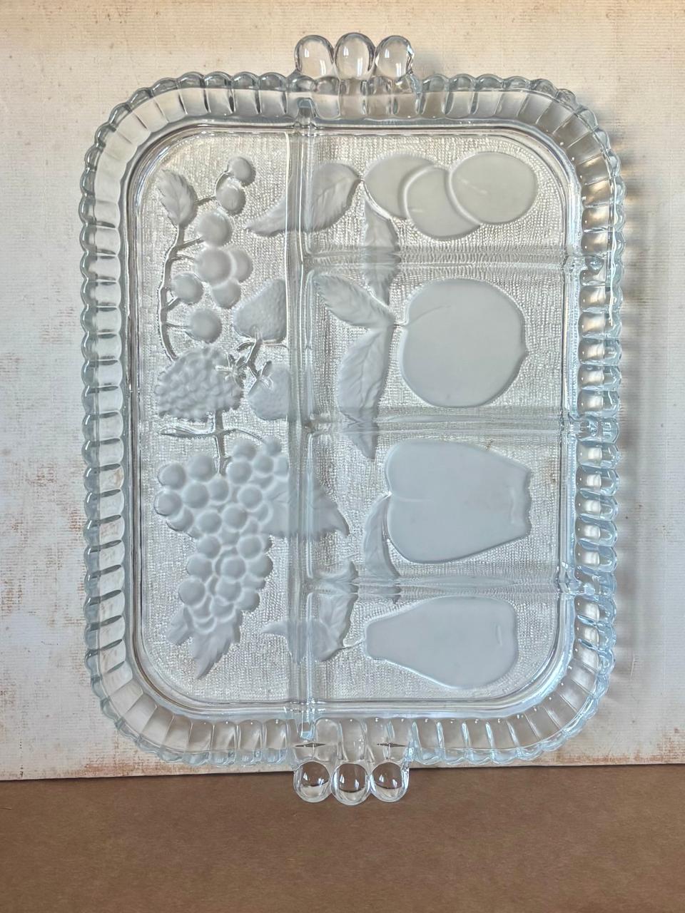 Petisqueira retangular Indiana Glass em vidro prensado com imagens de frutas (DMCPS_542)