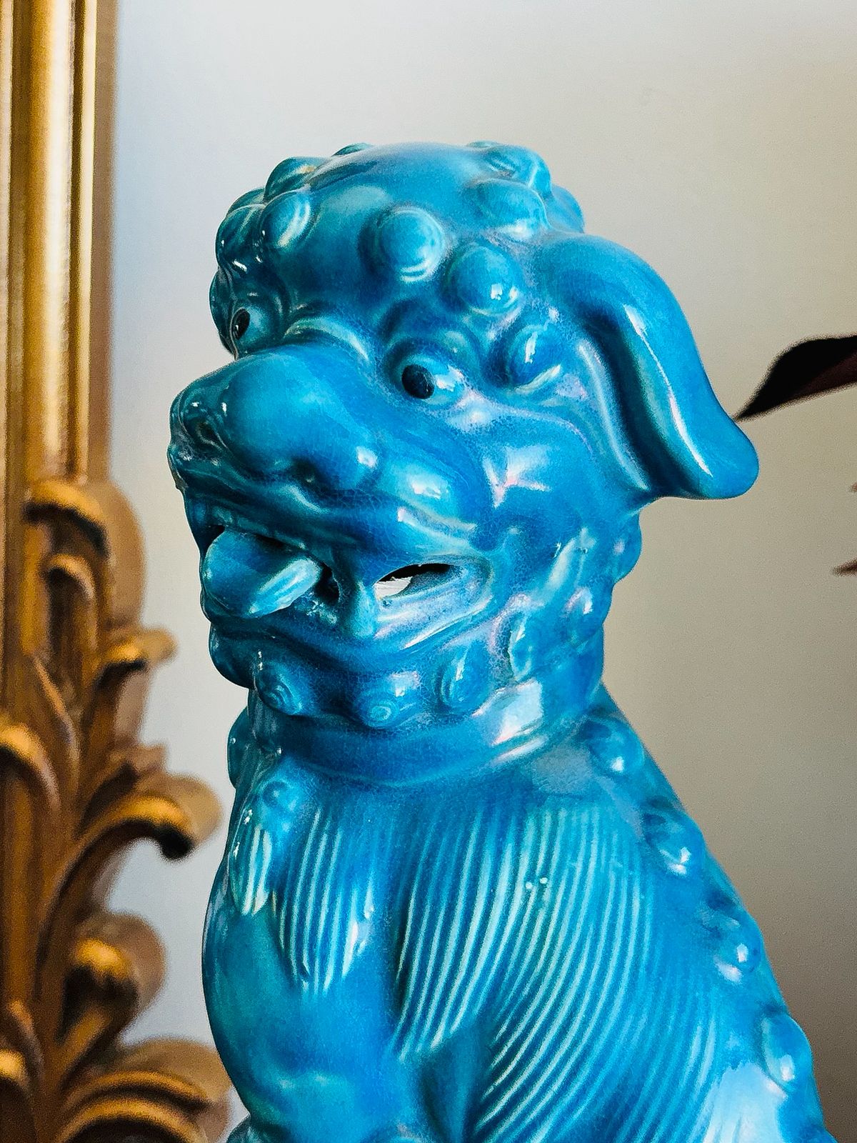 Par de Cães de Fó em porcelana Bleu de Chine