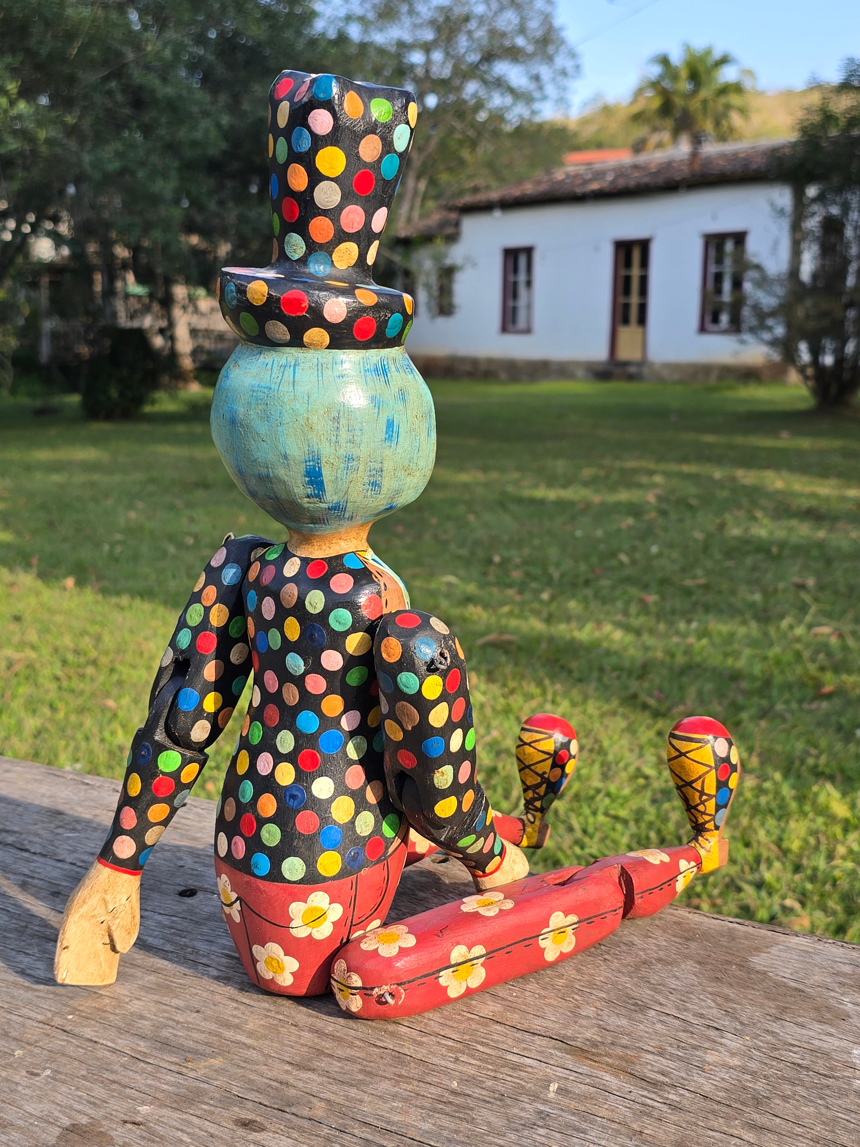 Palhaçinho Articulado de Madeira Pintado à Mão