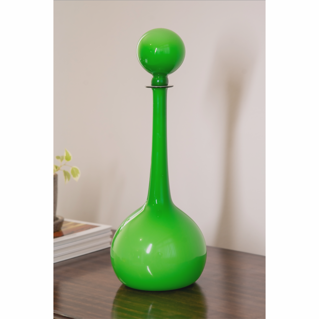 Garrafa em Vidro Opalinado Verde com Tampa Bola / ‘Nariz de Palhaço’ - Anos 60/70