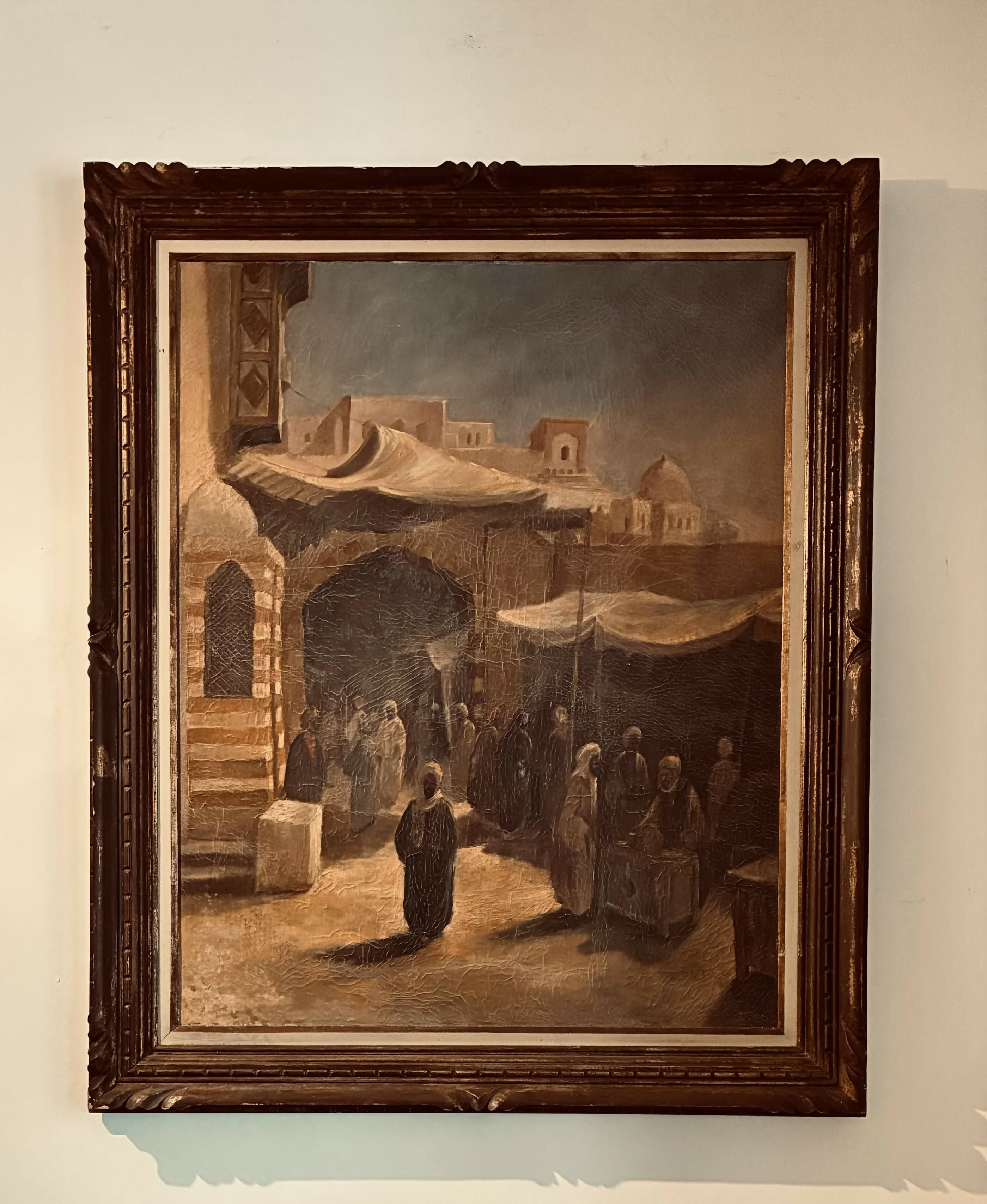 Quadro Óleo Sobre Tela – Cena de Mercado Árabe Clássico