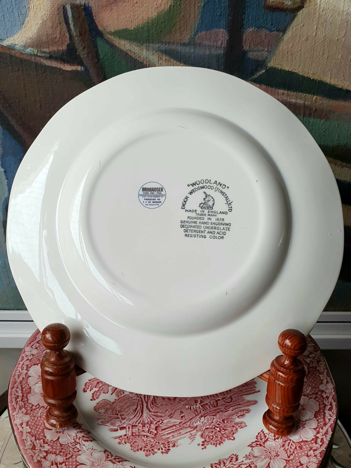 Conjunto de 16 pratos Woodland Pink da Enoch Wedgwood com carimbo Drohaoser