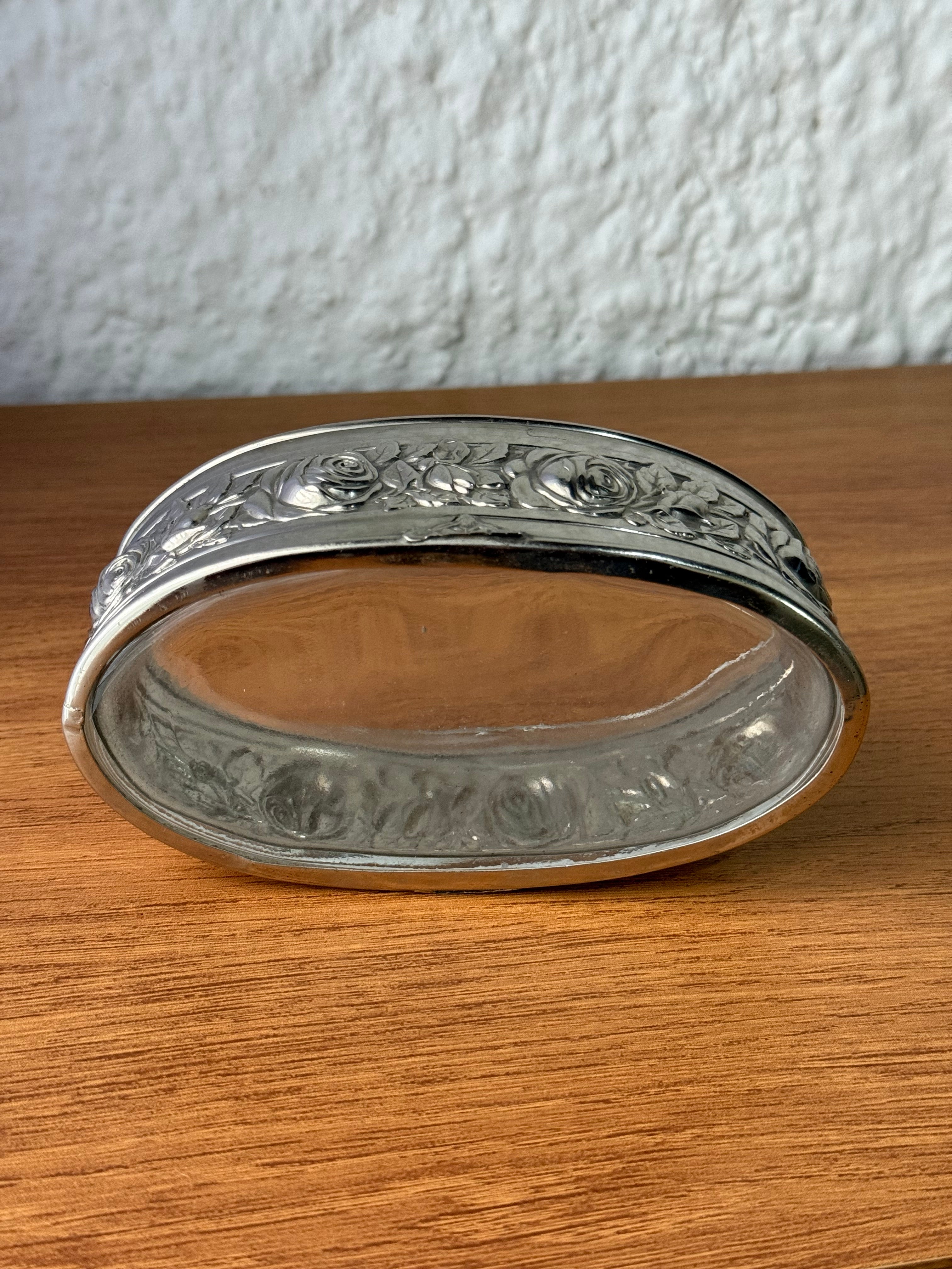 Porta-Joias / Centro de Mesa em Vidro e Metal Prateado Floral