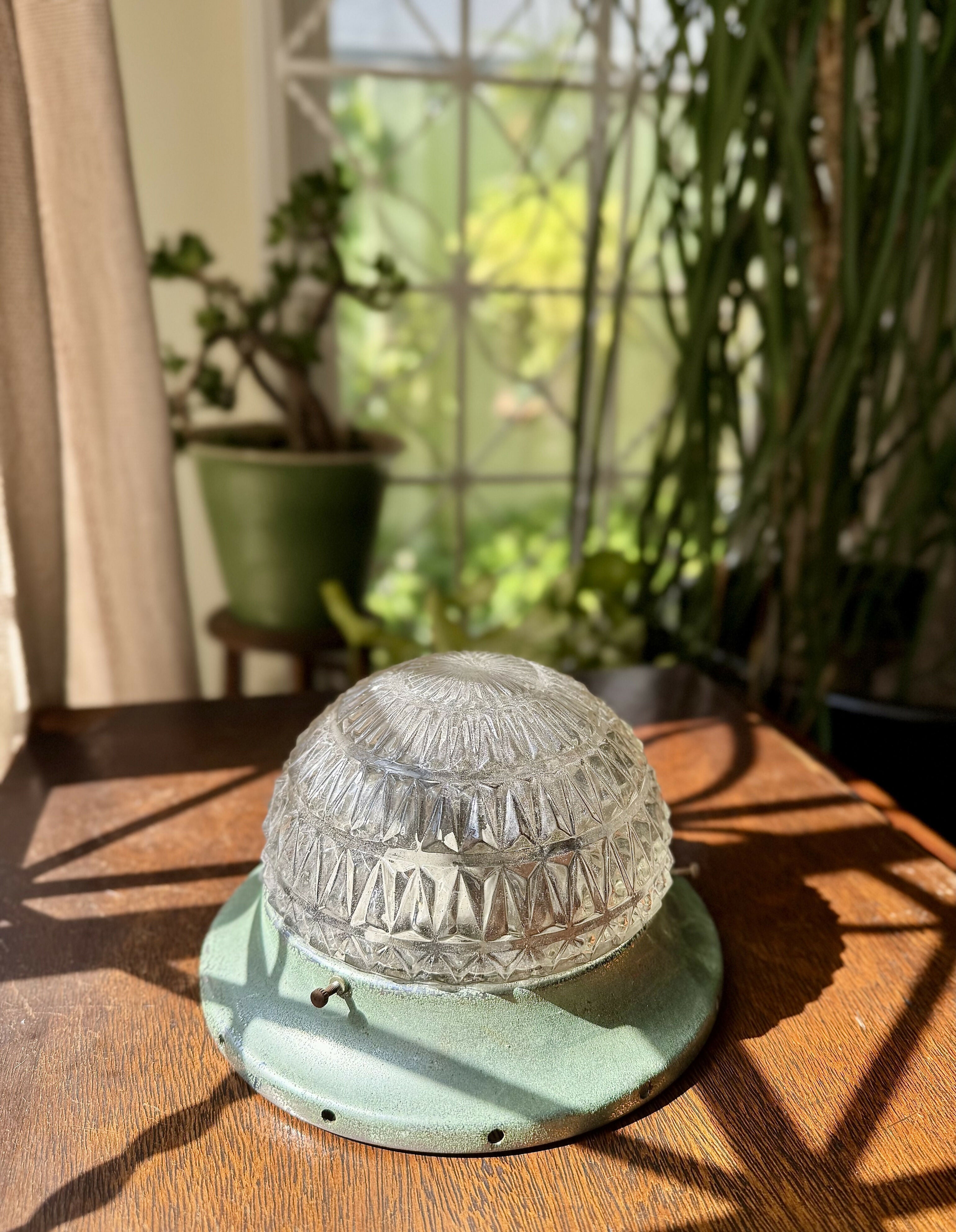 Plafon vintage redondo para teto ou parede em vidro texturizado