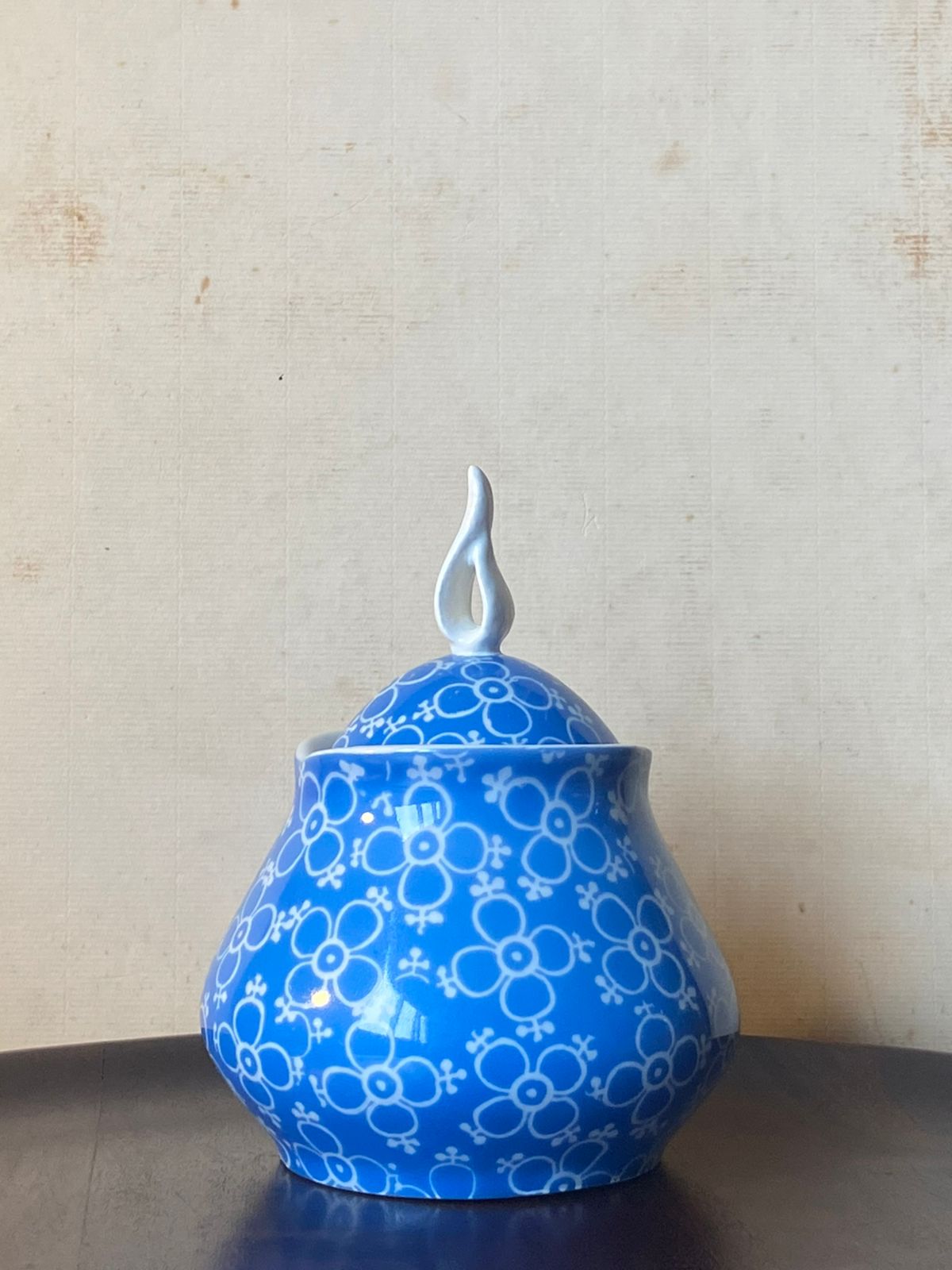 Bule e açucareiro Porcelana Real em porcelana azul com decoração floral (DMCPS_272)