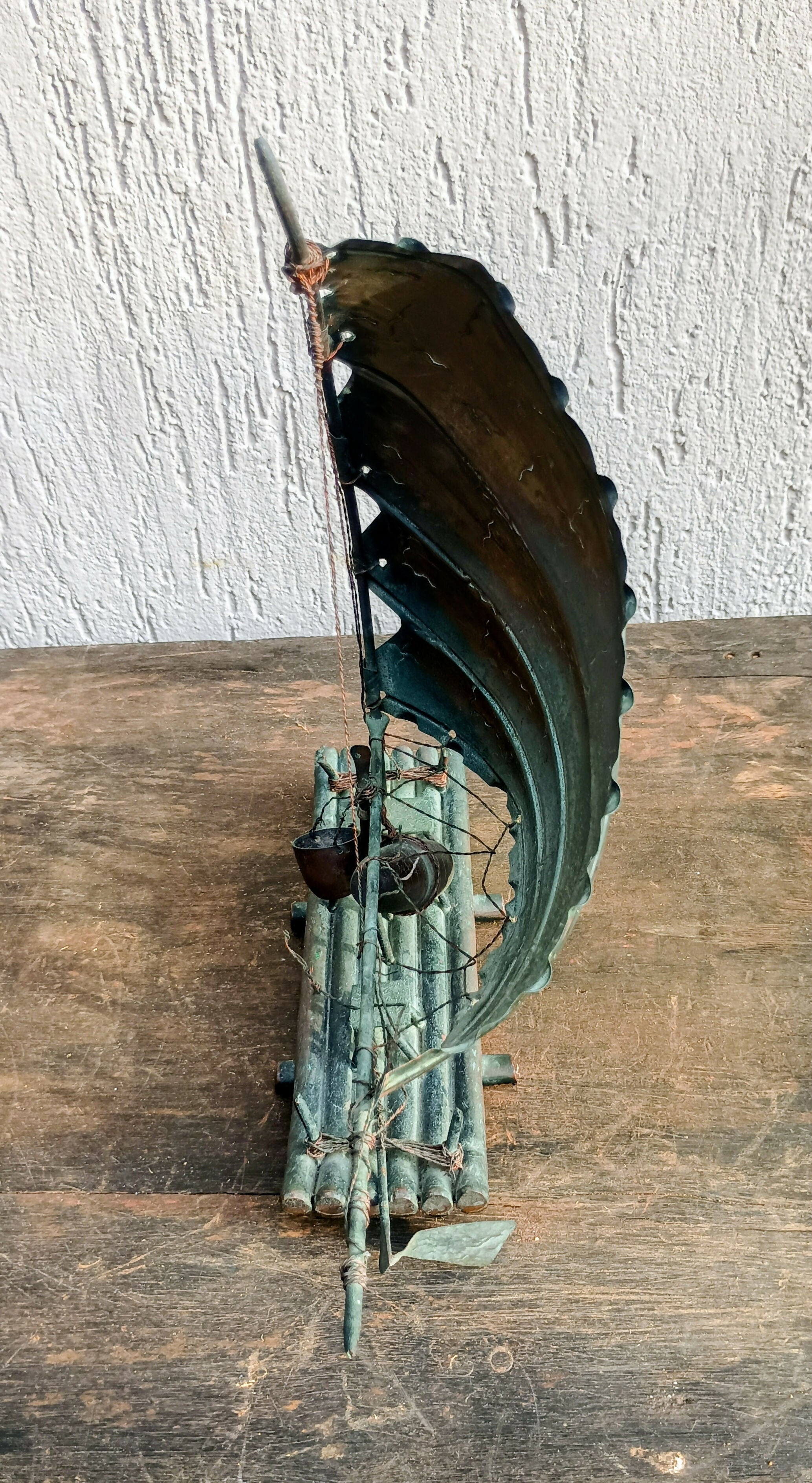 Escultura Antiga Barco Oriental em Bronze / Liga de Cobre – Junco Chinês