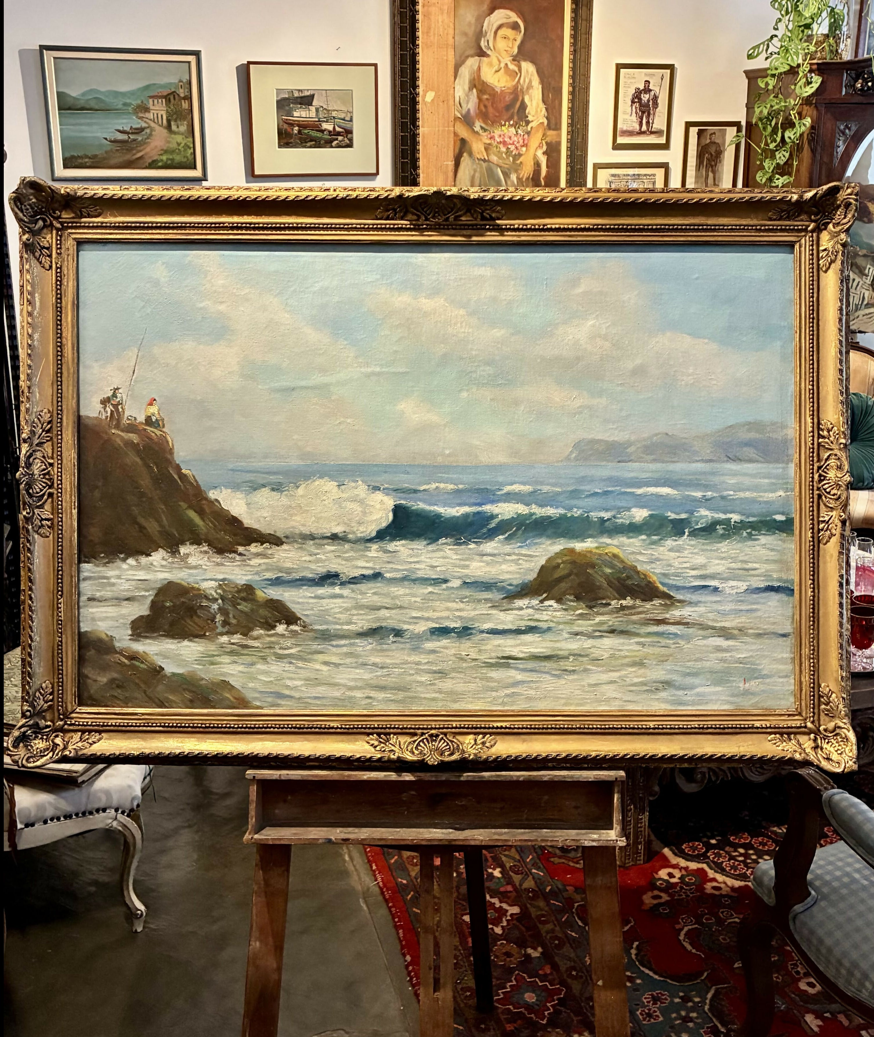 Quadro Óleo sobre Tela antigo retratando o mar