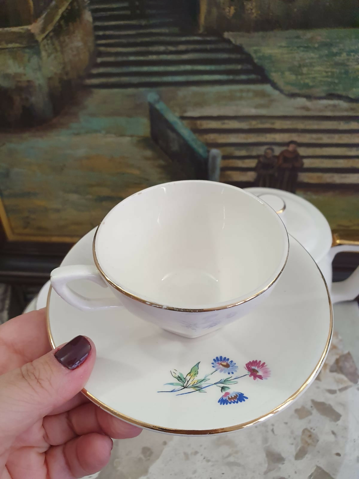 Conjunto antigo, raríssimo, em faiança francesa Digoin Sarreguemines, para café. Modelo Christine. Maravilhoso! Para colecionador de antiguidades europeias.