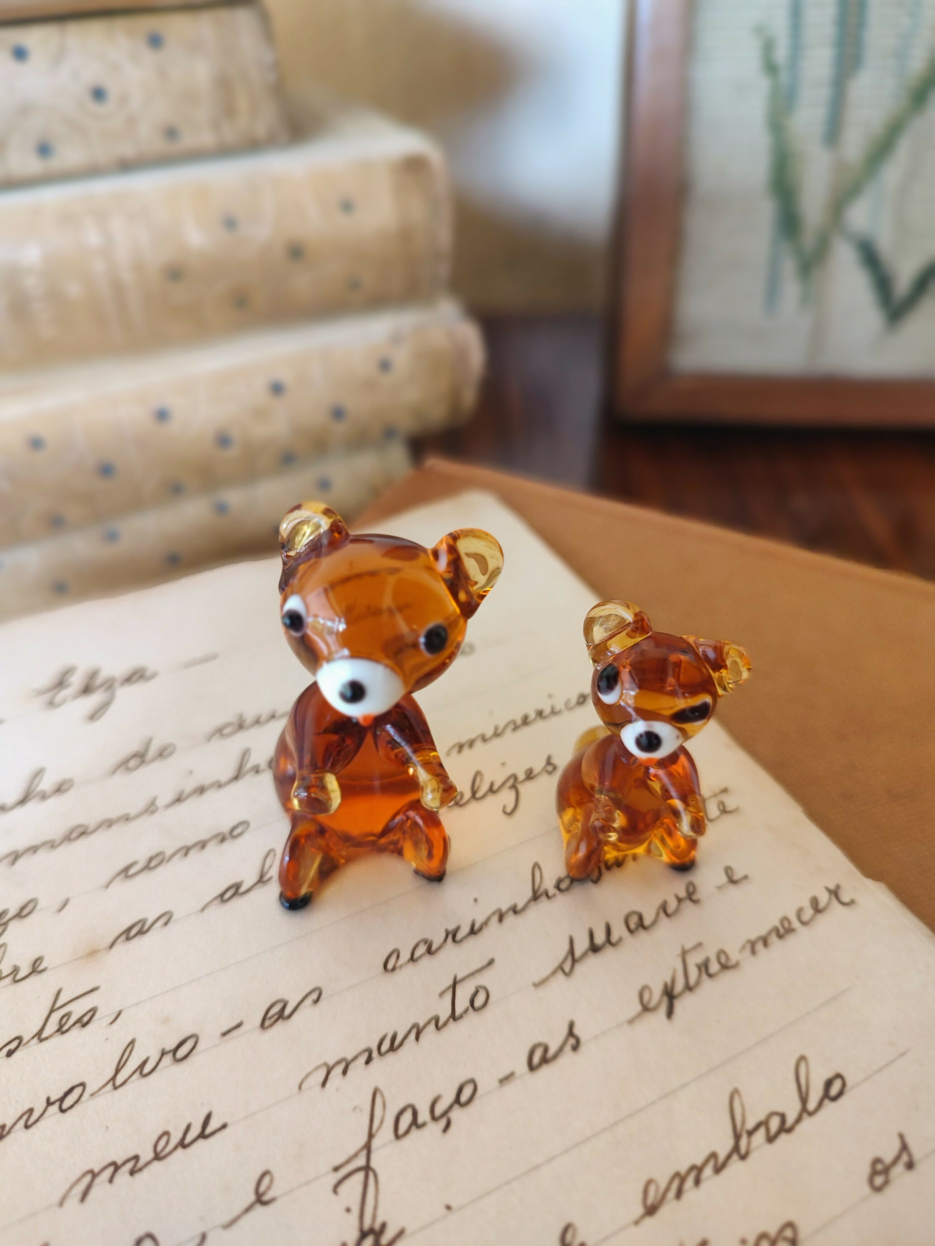 Par de Miniaturas de Ursos modelados em Murano