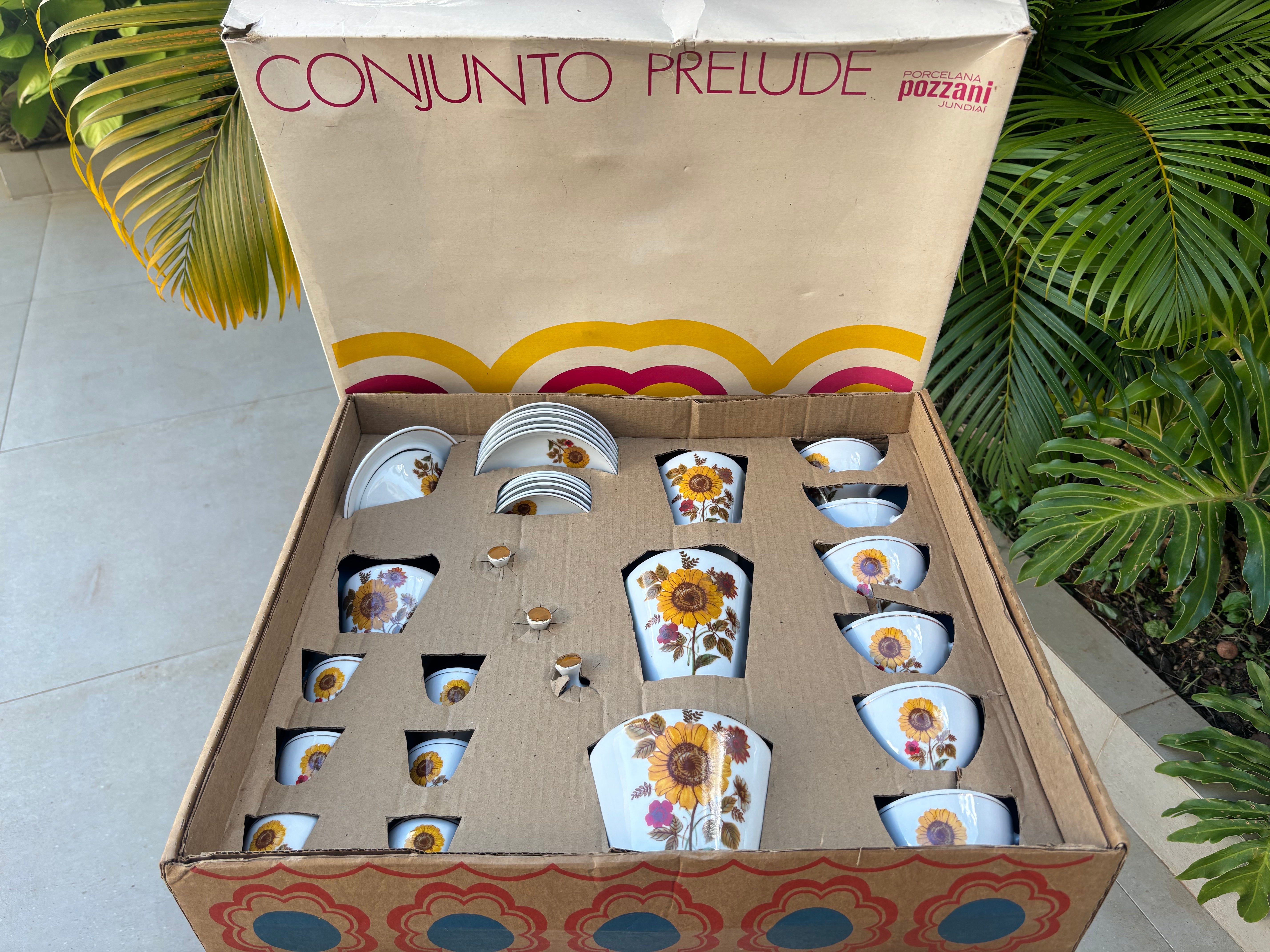 Aparelho de Chá e Café Porcelana Pozzani Girassol - 33 Peças (Na Caixa Original)