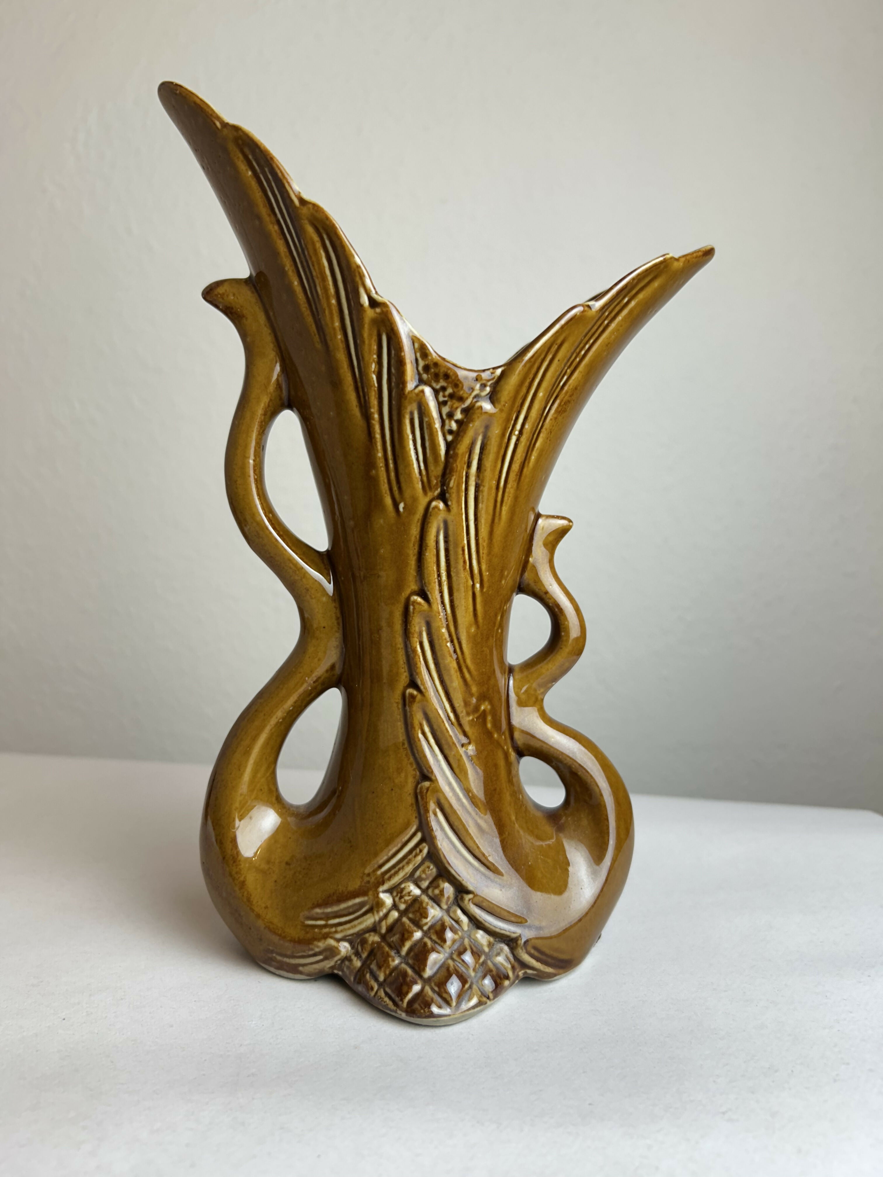 Vaso Escultural Vintage Anos 60/70 Cerâmica Âmbar