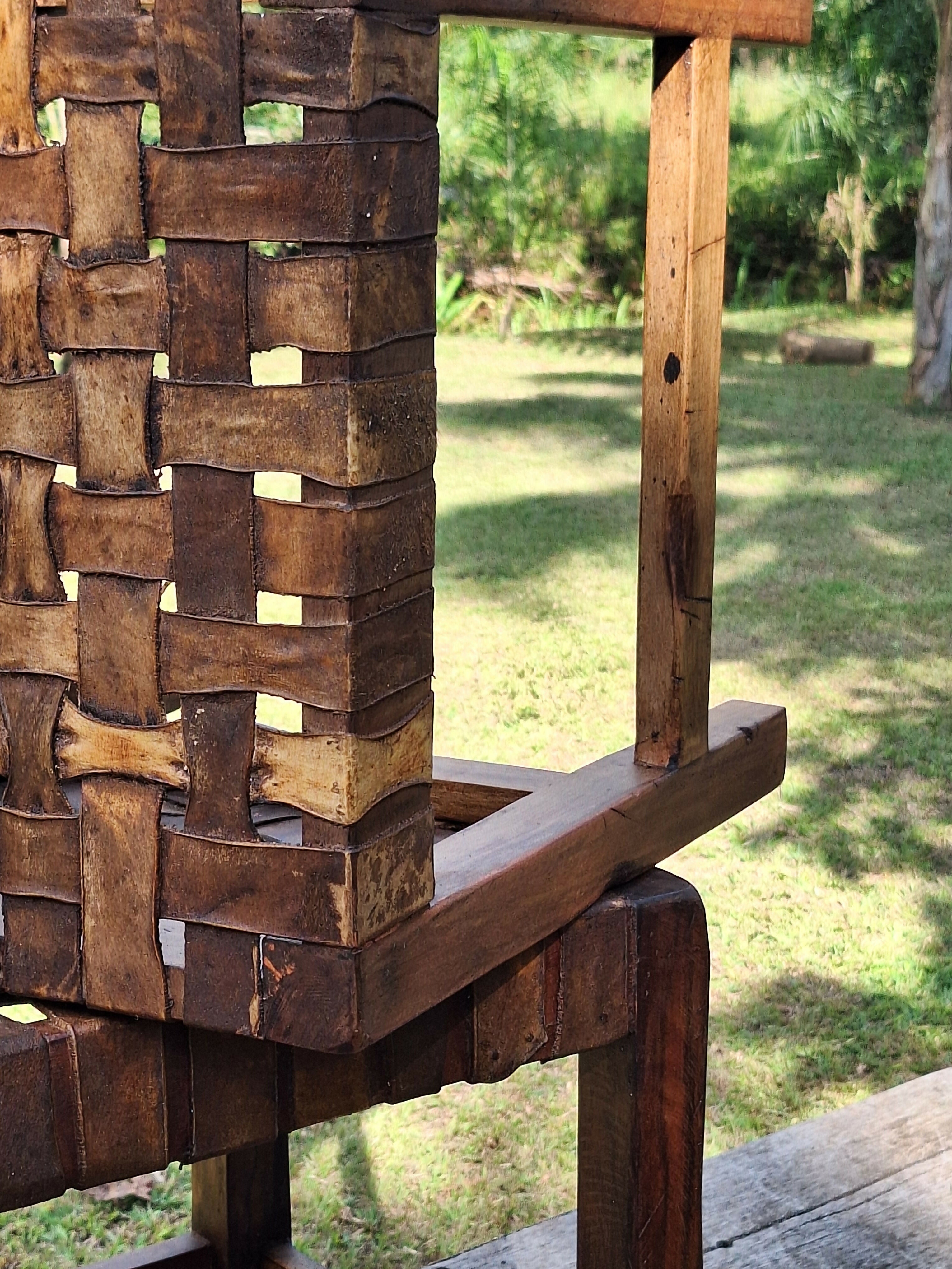 Banqueta de Couro em Tiras Madeira Maciça Garimpo Mineiro (Valor unitário)