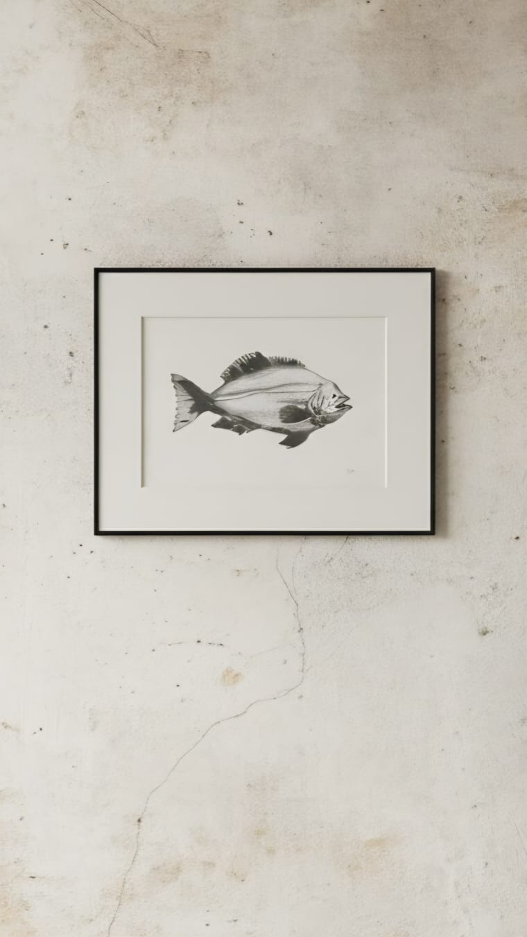Quadro com Gravura de Peixe em preto e branco 