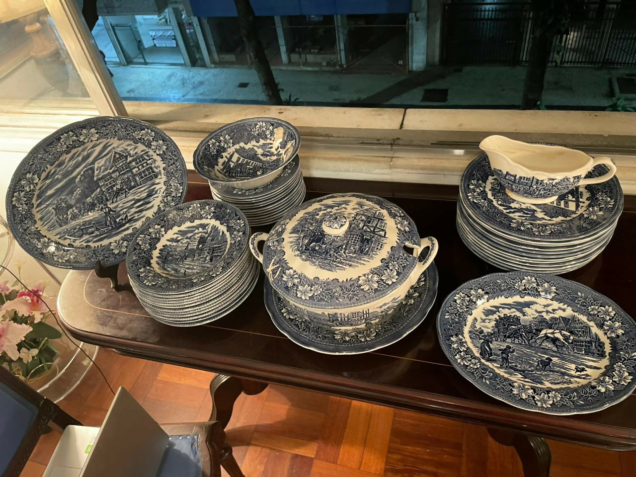 Aparelho de jantar inglês completo 40 peças para 12 pessoas Royal Tudor Ware Azul English Scenery