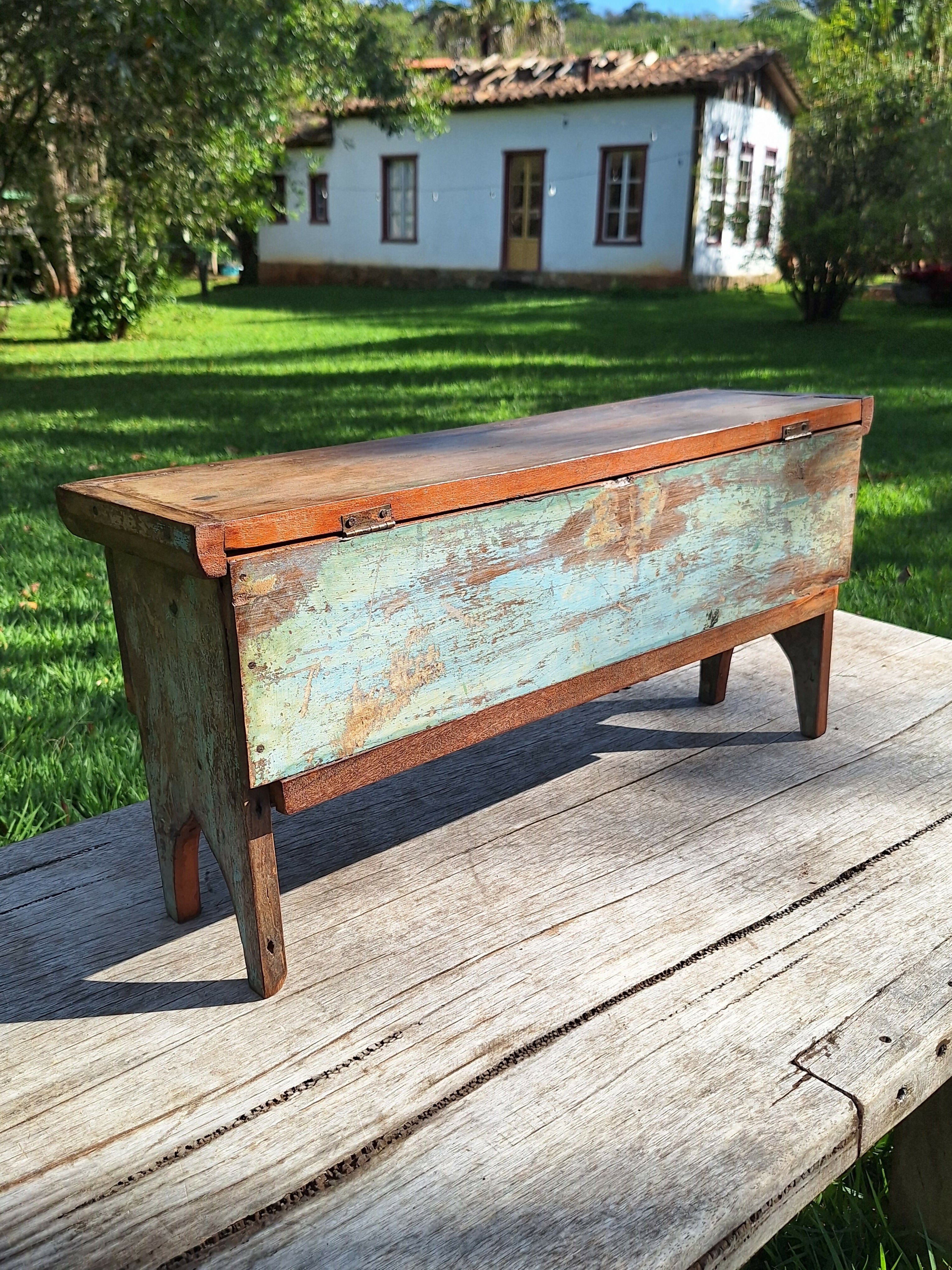 Baú Rústico Tinta Gasta Madeira Maciça Garimpo Mineiro