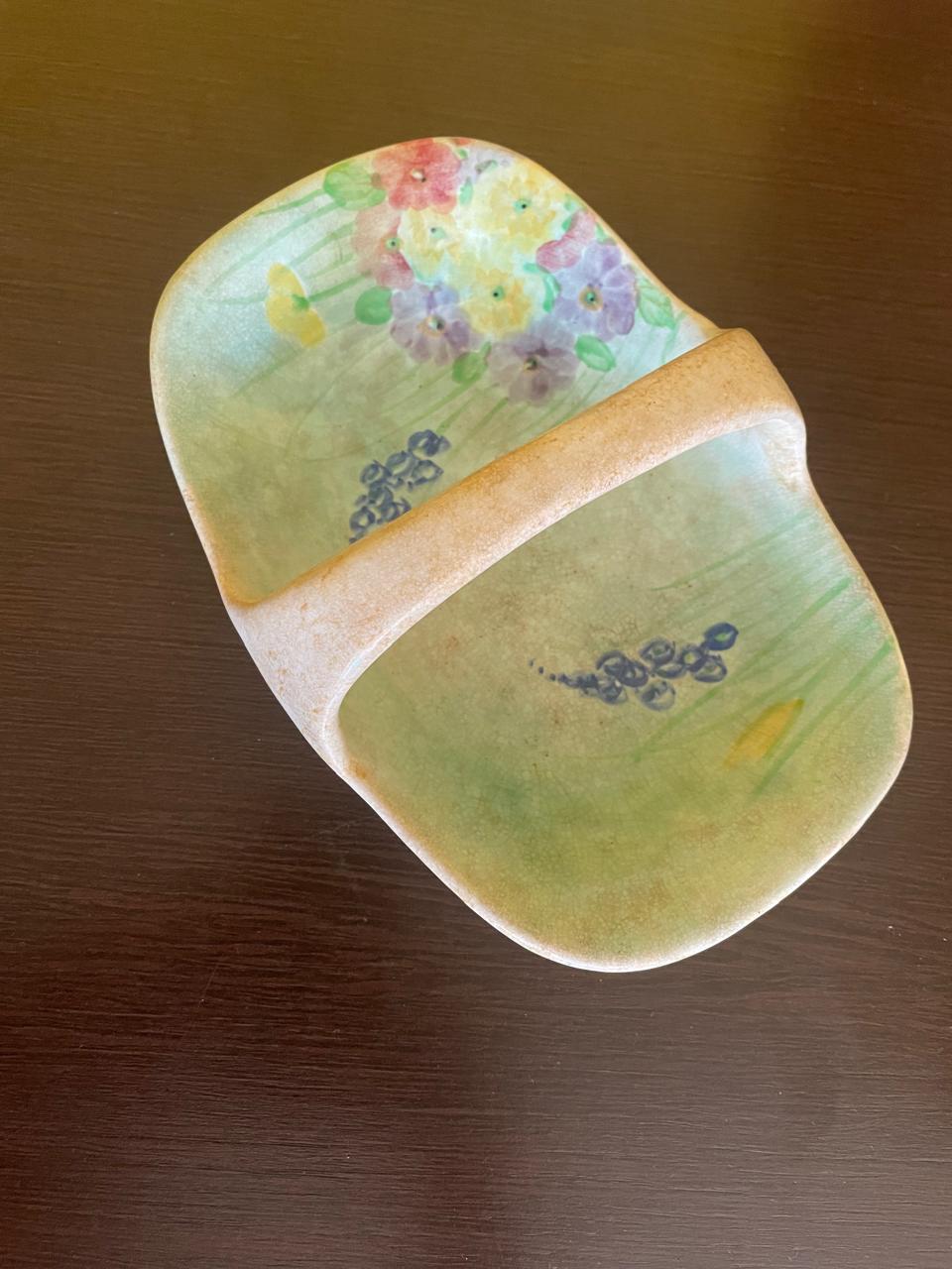 Antigo Pratinho inglês em forma de cesto com pintura floral 