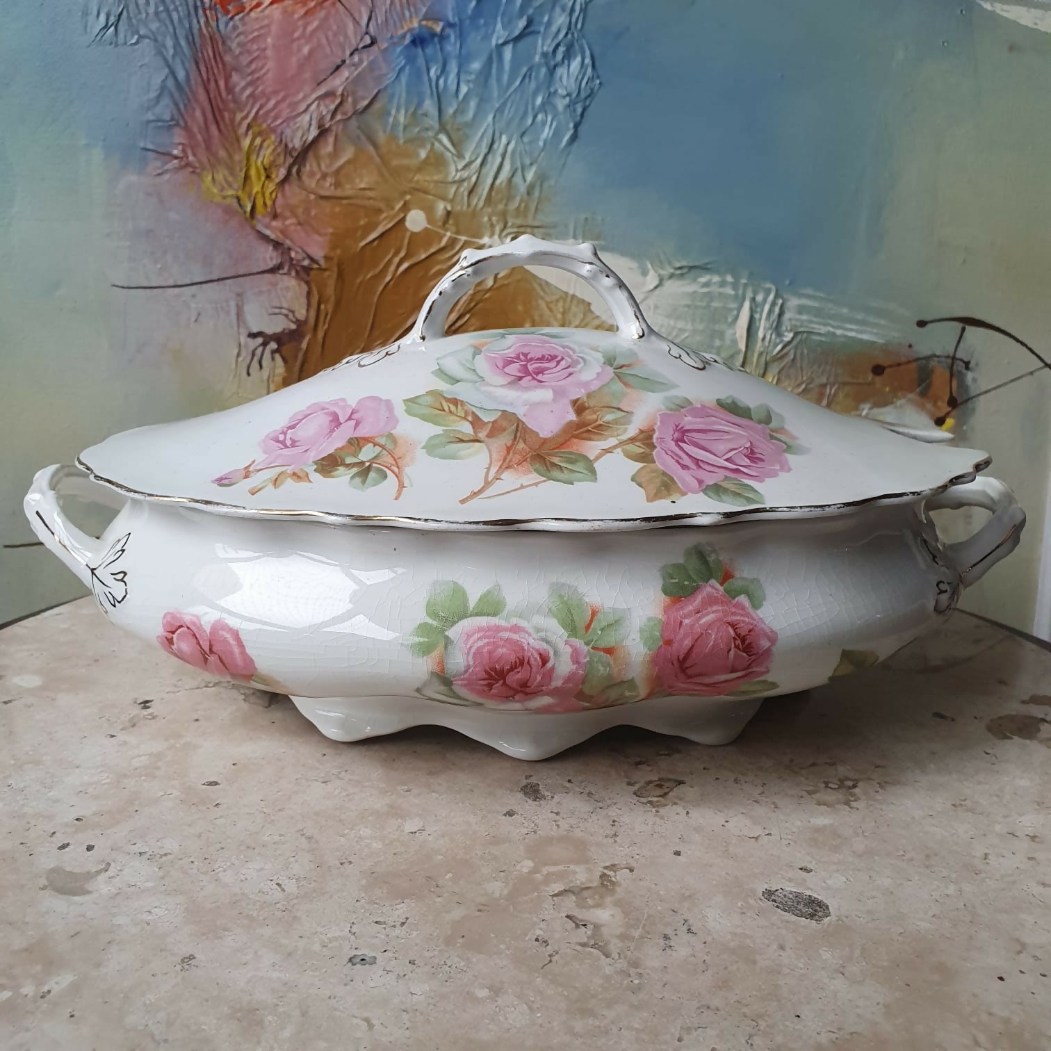 Sopeira inglesa século XIX floral, linda para decoração.
