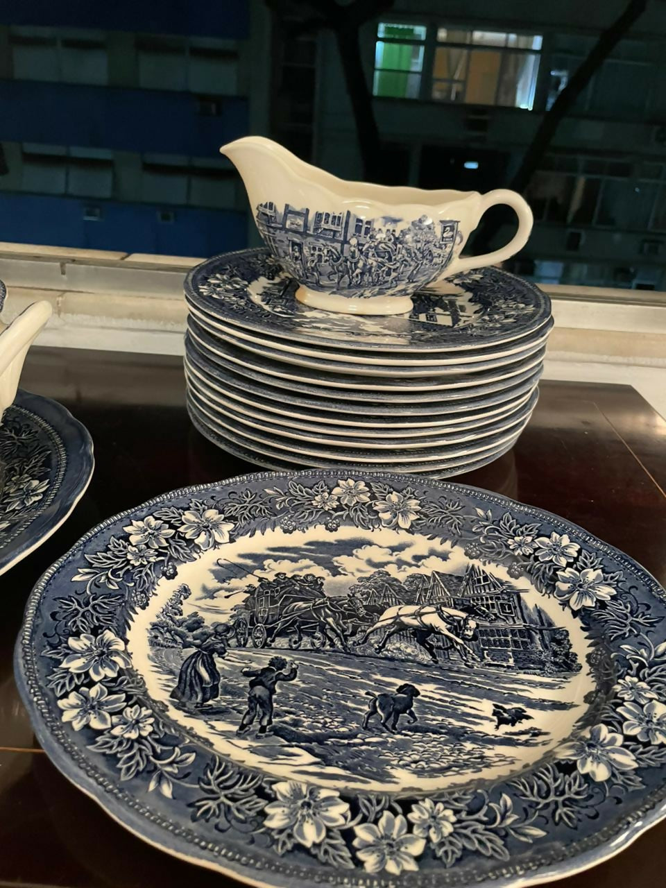 Aparelho de jantar inglês completo 40 peças para 12 pessoas Royal Tudor Ware Azul English Scenery