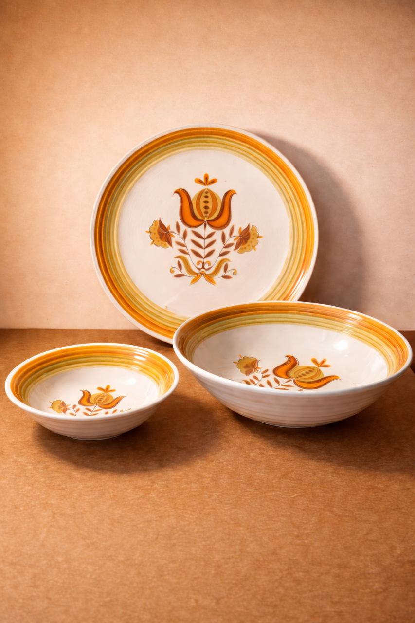 Conjunto para servir em ironstone Mira-Stone japonês com 3 peças em amarelo e laranja (DMCPS_437)