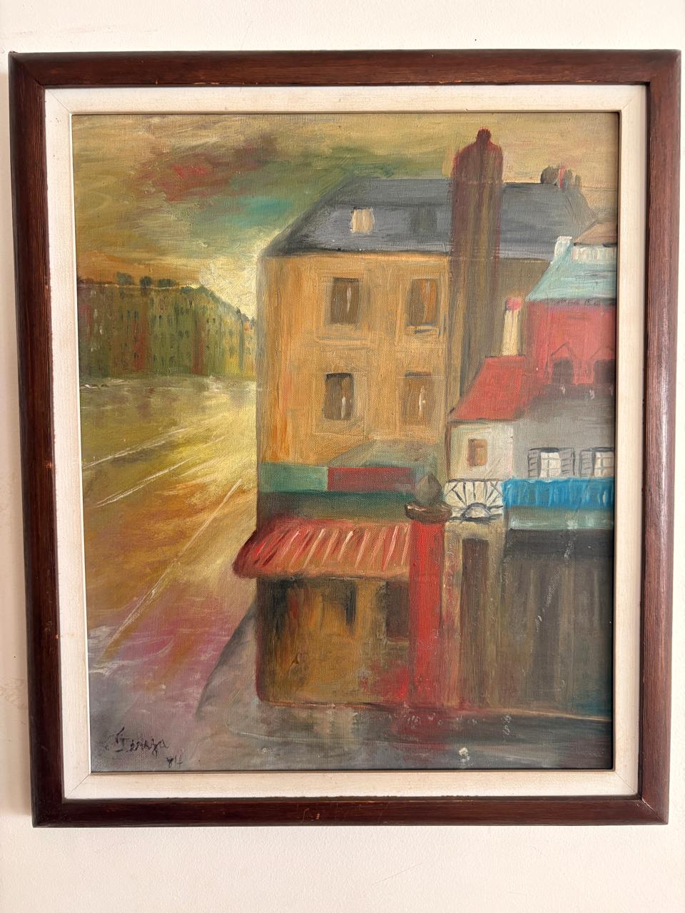 Óleo sobre tela retratando cena urbana