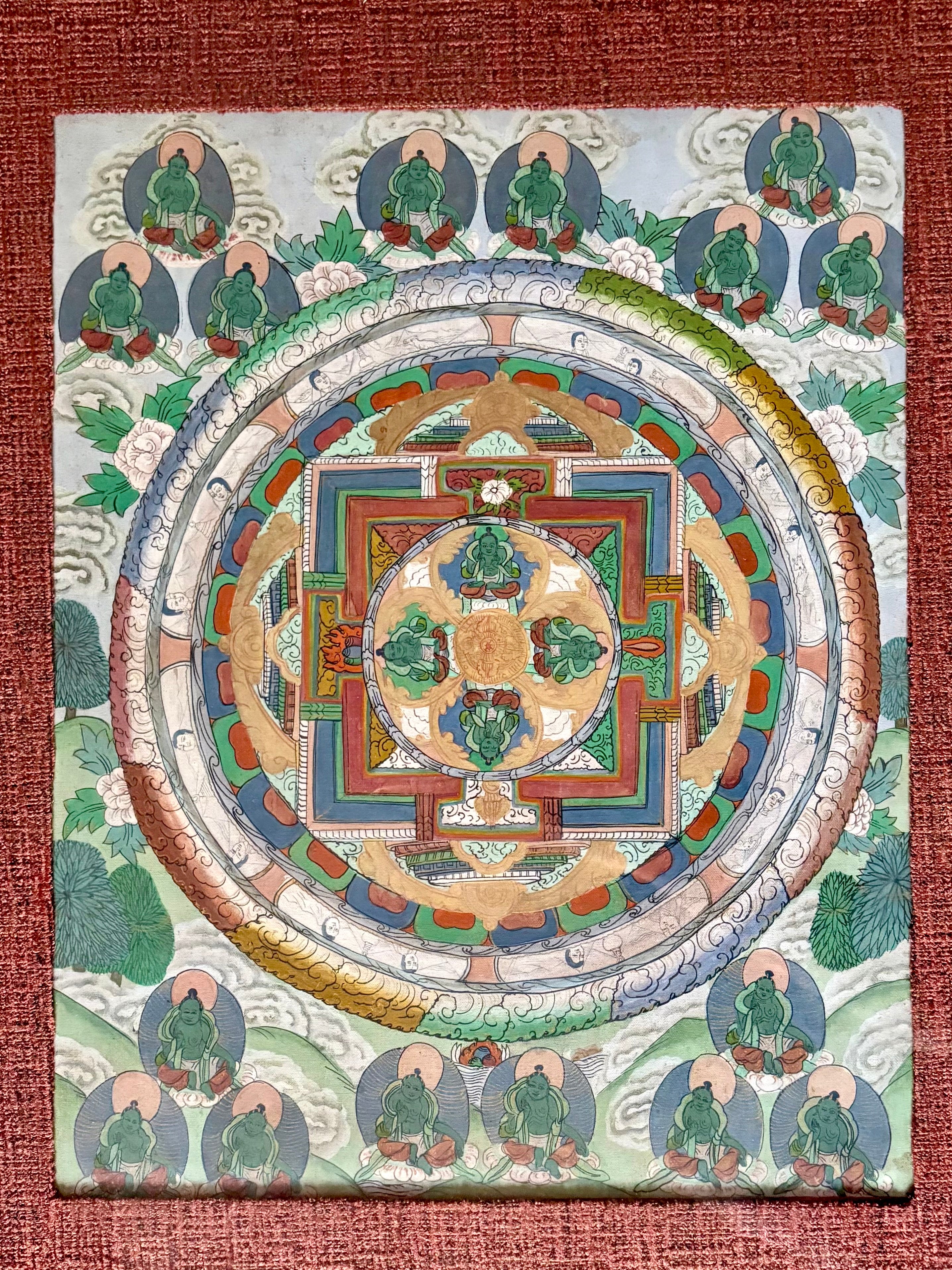 Quadro 53,5x68,5cm com pintura de mandala budista com Tara Verde