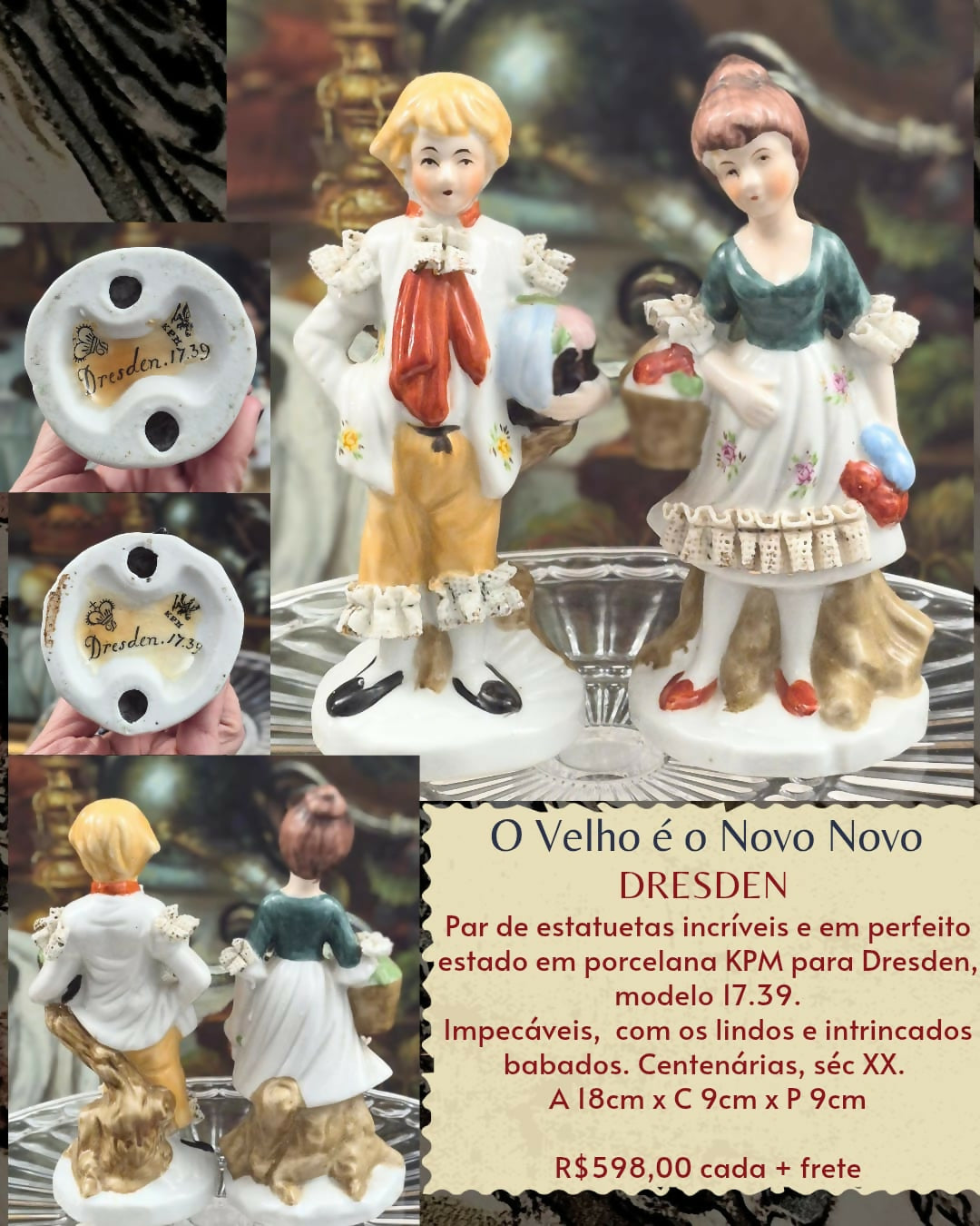 Par de estatuetas incríveis em porcelana KPM para Dresden. Centenárias.