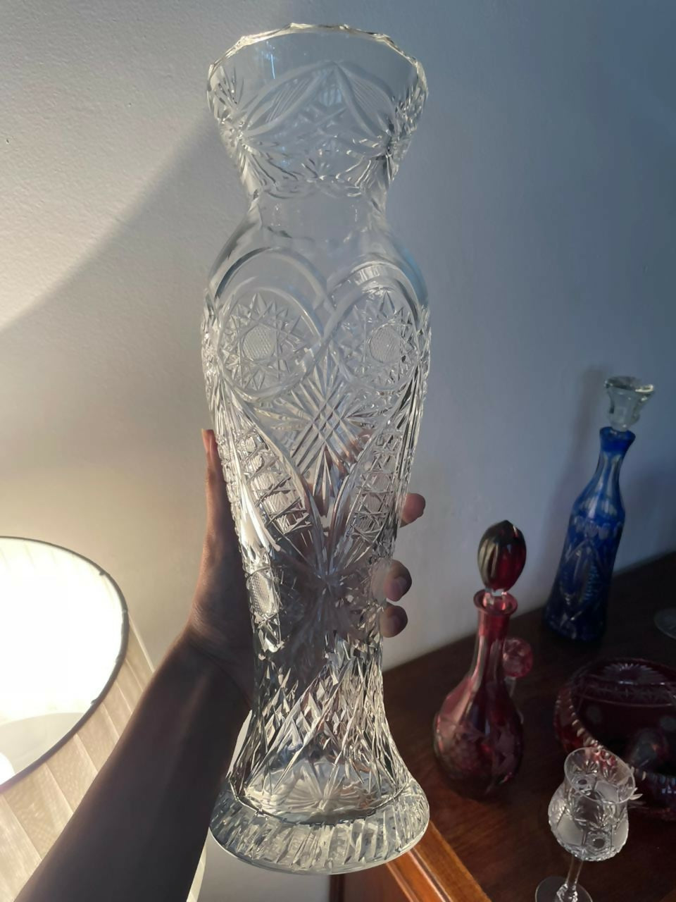 Enorme vaso em cristal lapidado da Bohemia