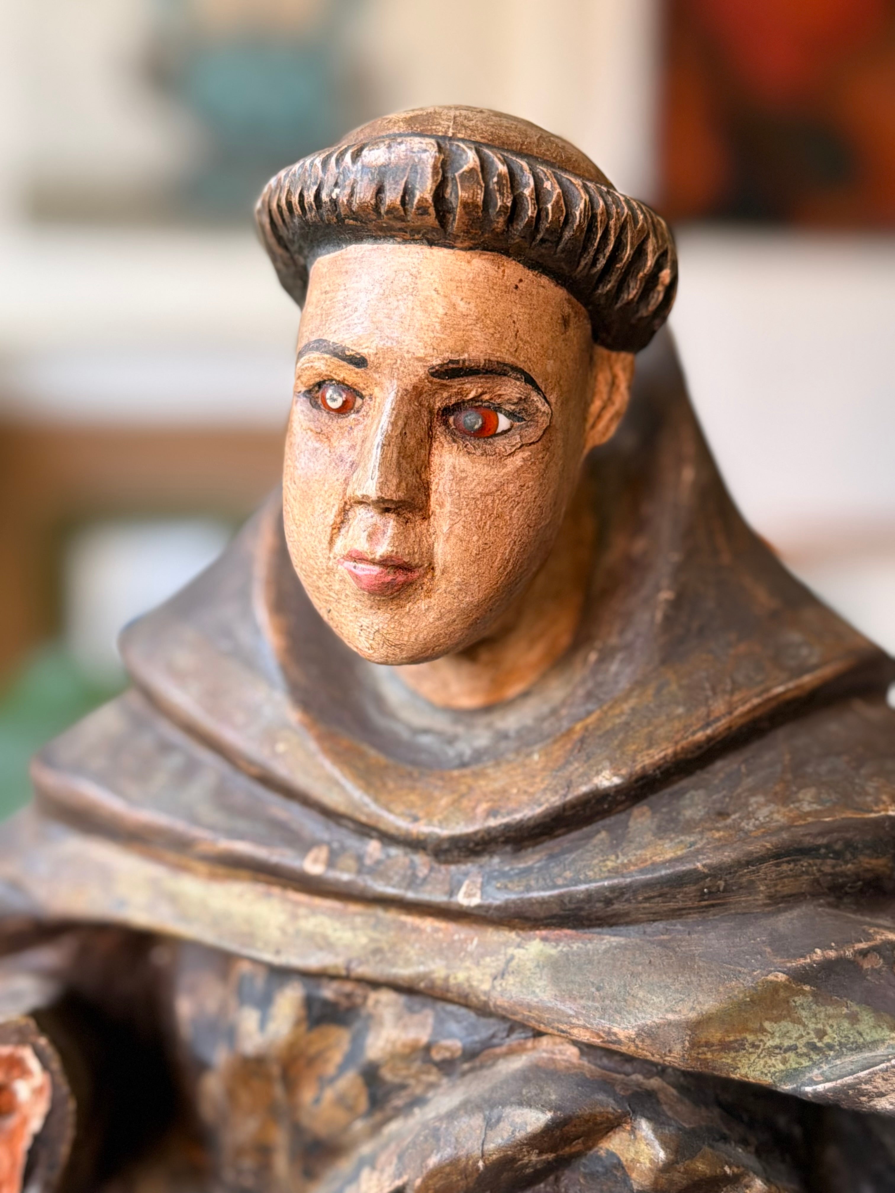 Santo Antônio de Pádua de Altar 50cm - Séc. XIX - Olhos de Vidro