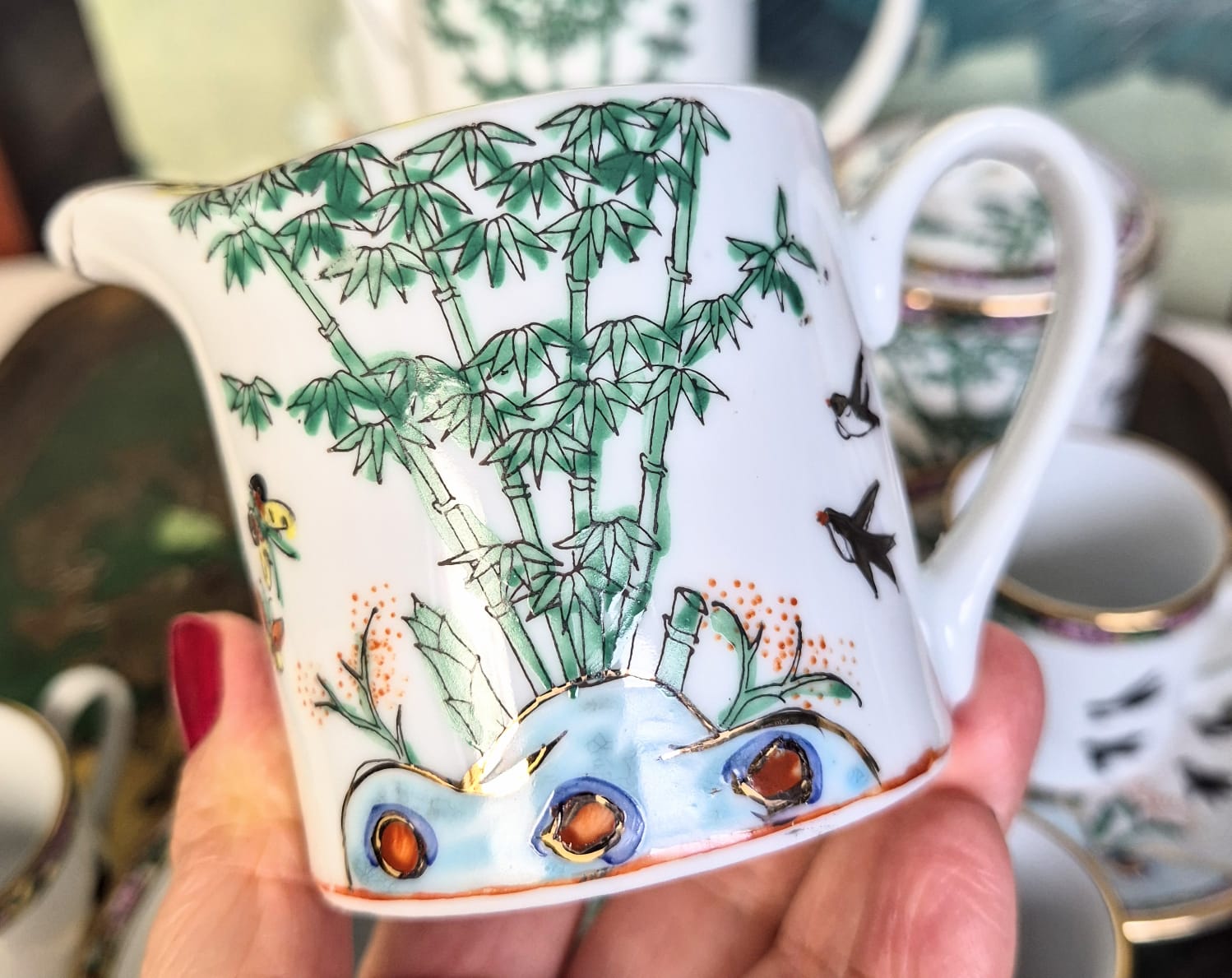 Conjunto para café em porcelana vintage chinesa Guancai, anos 60. Perfeito estado!