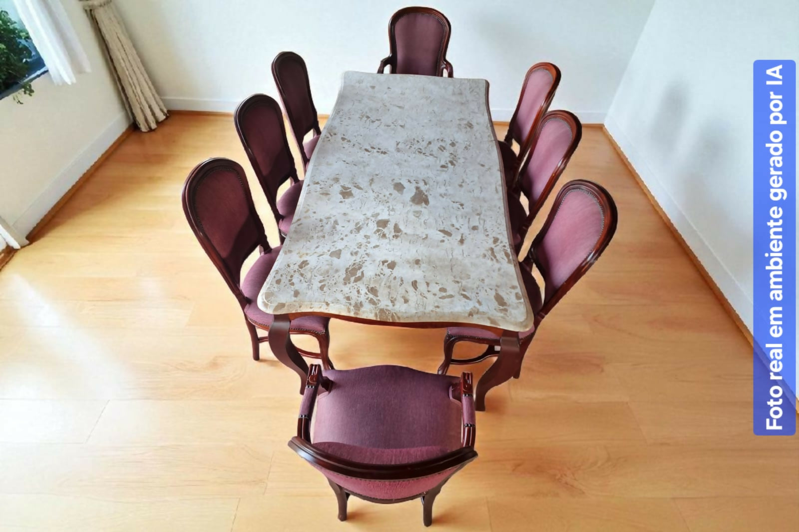 Mesa de Jantar com 8 Cadeiras Luis XV