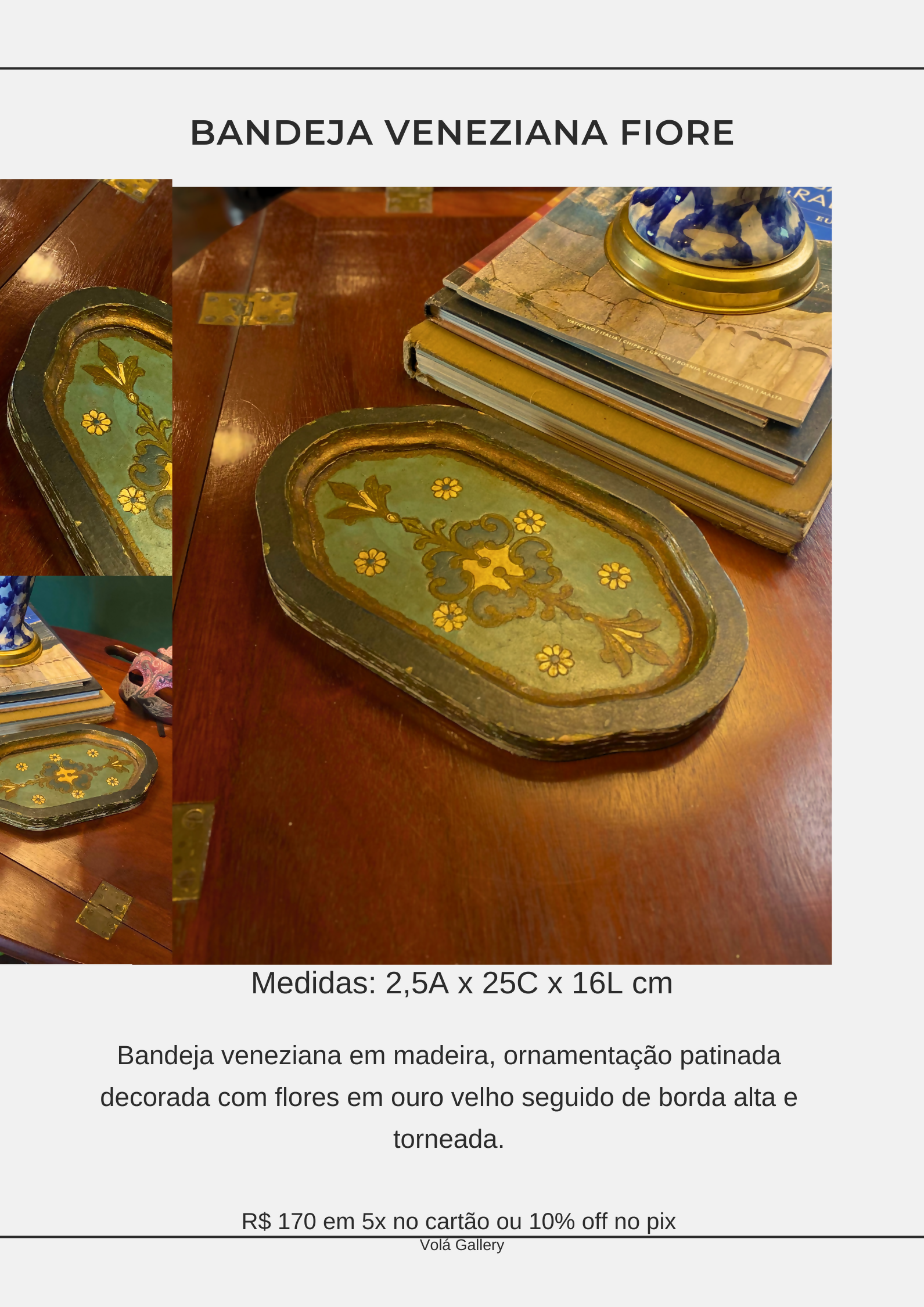 Bandeja Veneziana Fiore em madeira