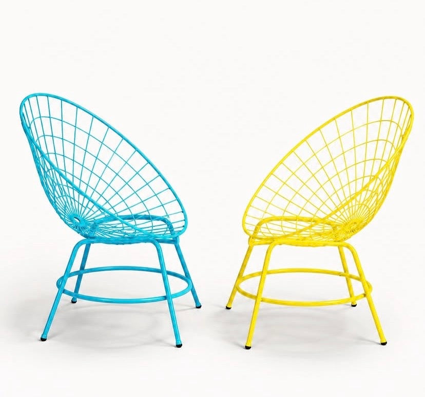 Cadeiras aramadas redondas anos 70 (Amarelo e azul) 