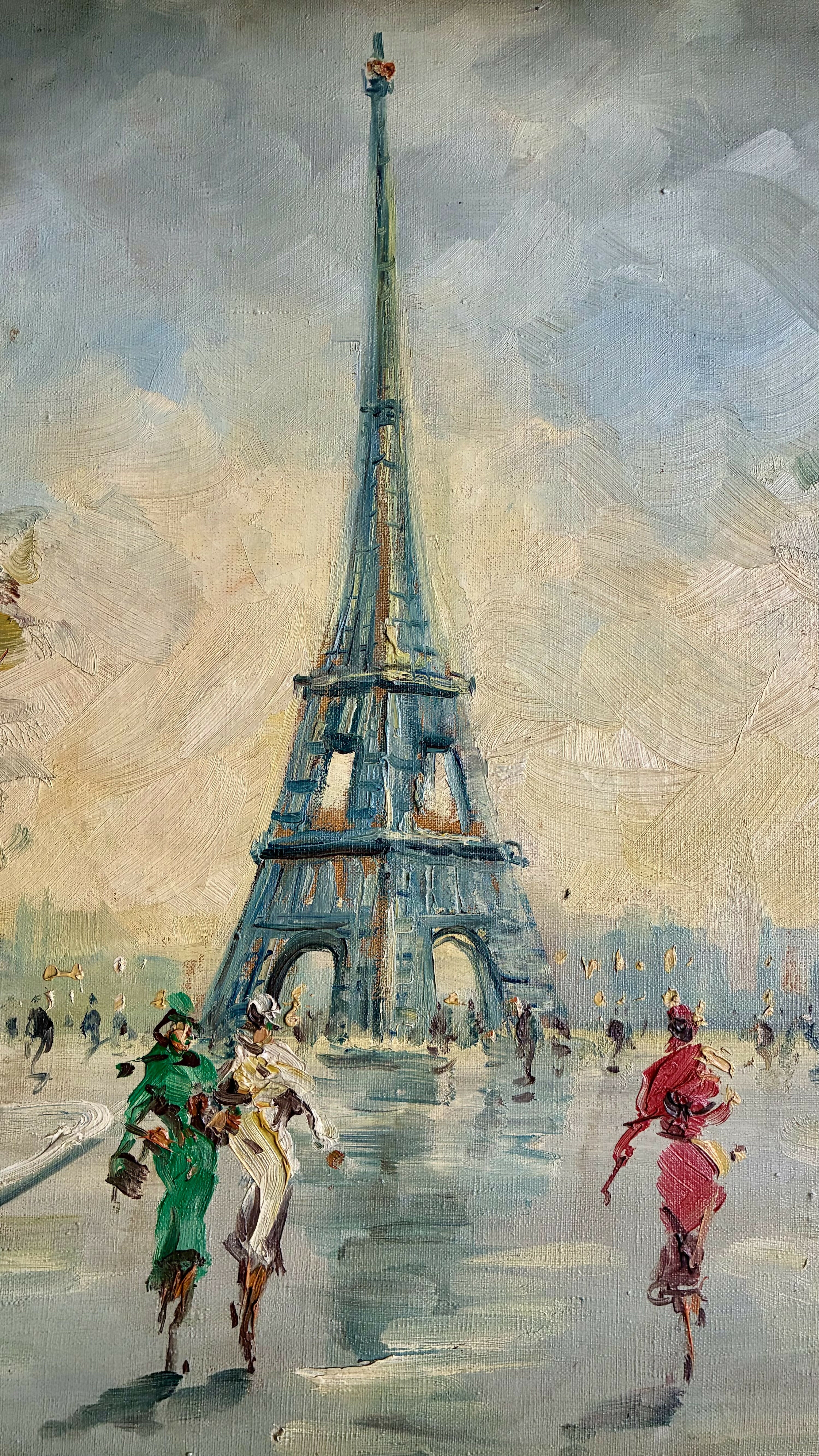 Quadro Óleo Sobre Tela Torre Eiffel Paris