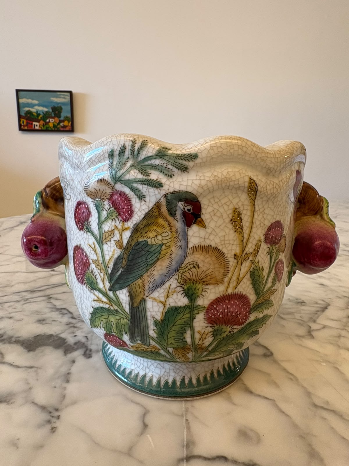 Cachepô oriental em porcelana com pássaro pintado à mão - Cachepô "Violeta"