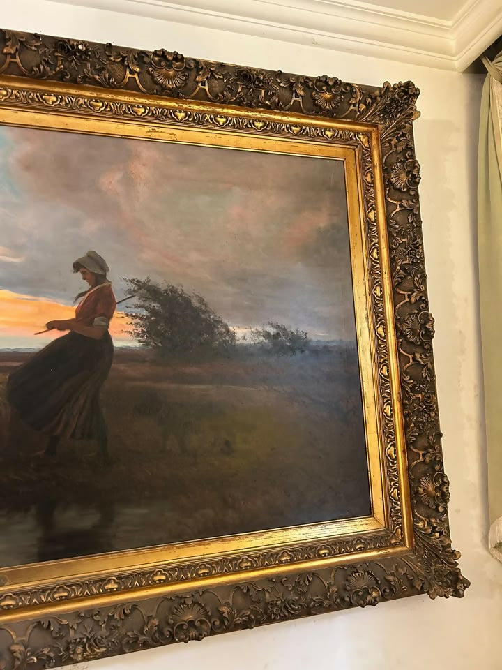 Quadro Antigo – Bela Paisagem de Antuérpia – Moldura Ricamente Trabalhada