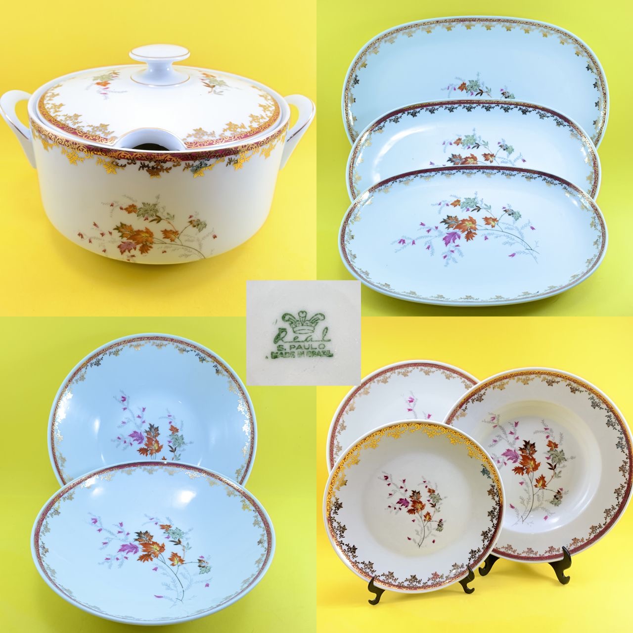 Jogo de Jantar Porcelana Real com desenhos de folhagem - déc.1971/1979.