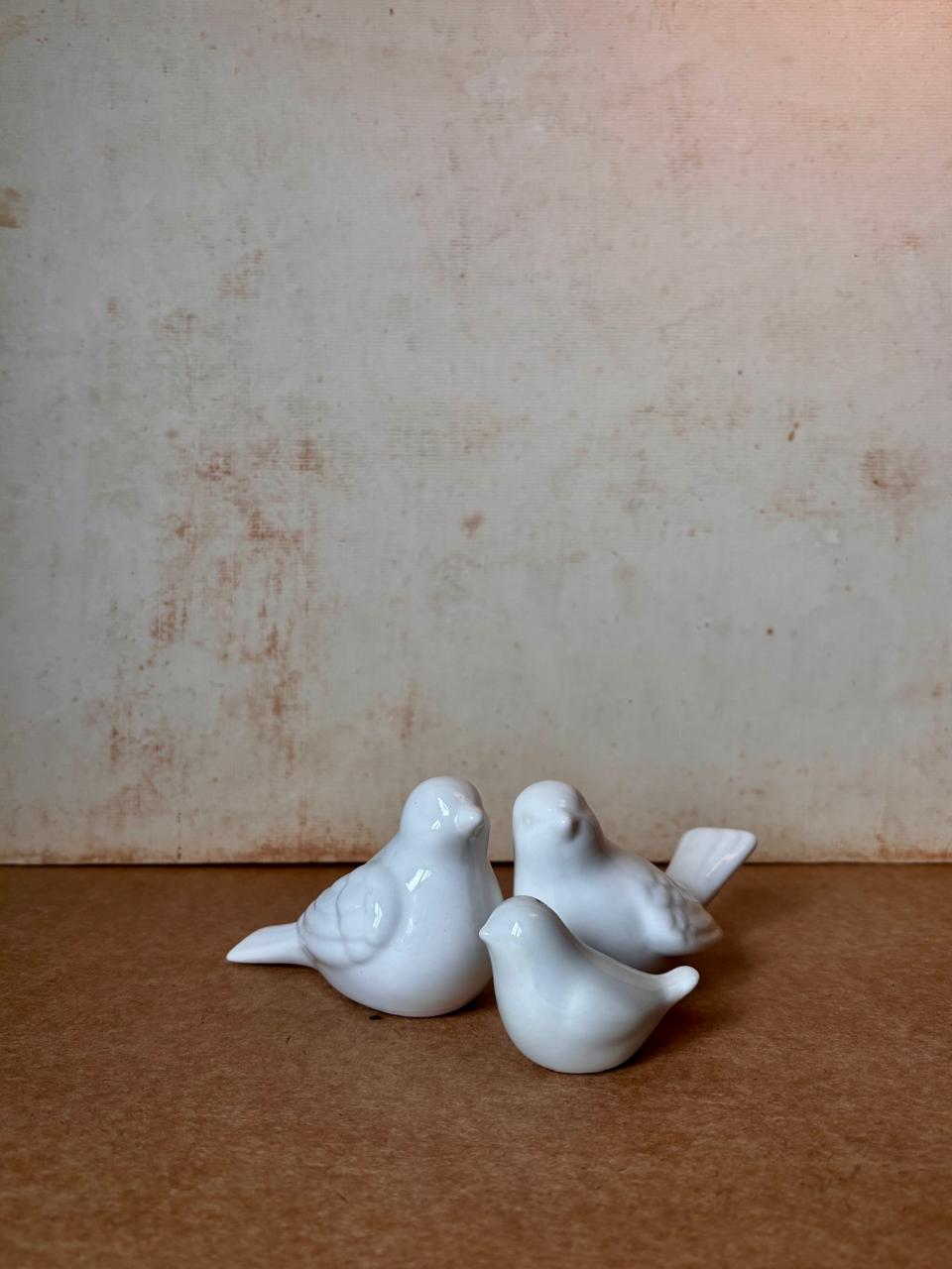 Trio de pássaros em porcelana branca (DMCPS_445)