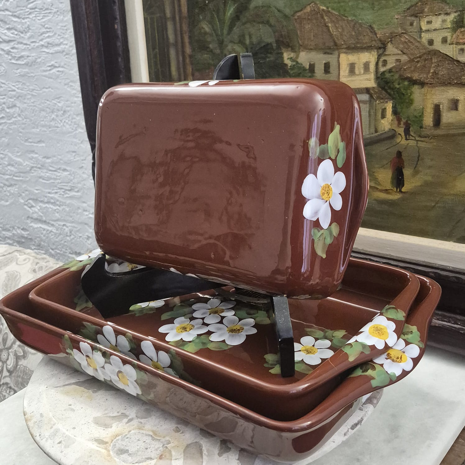 Conjunto de travessas refratárias em cerâmica vintage nacional Weiss, linha Thermoweiss. Lindas.  3 peças.