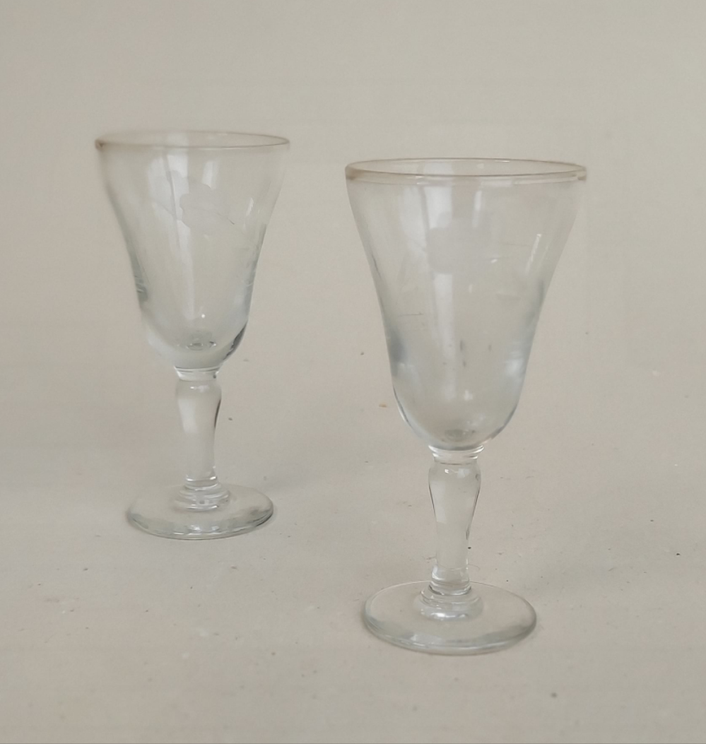 Pair of floral-cut glass liqueur glasses